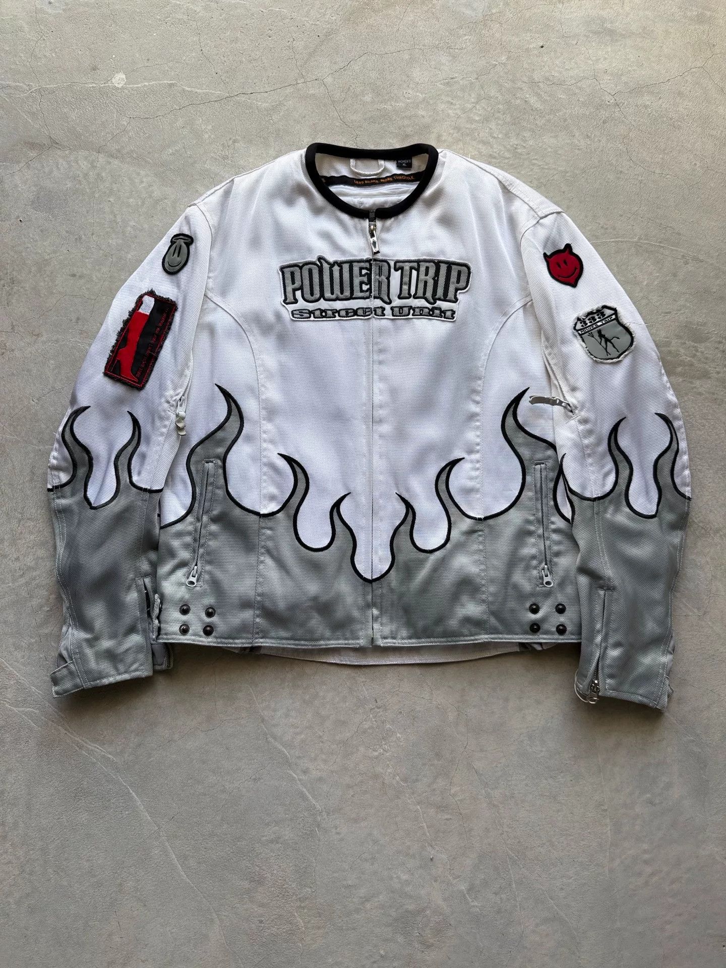 Vintage Vintage 00s Power Trip White Flame Biker Jacket Size US XL / EU 56 / 4 - 1 Thumbnail