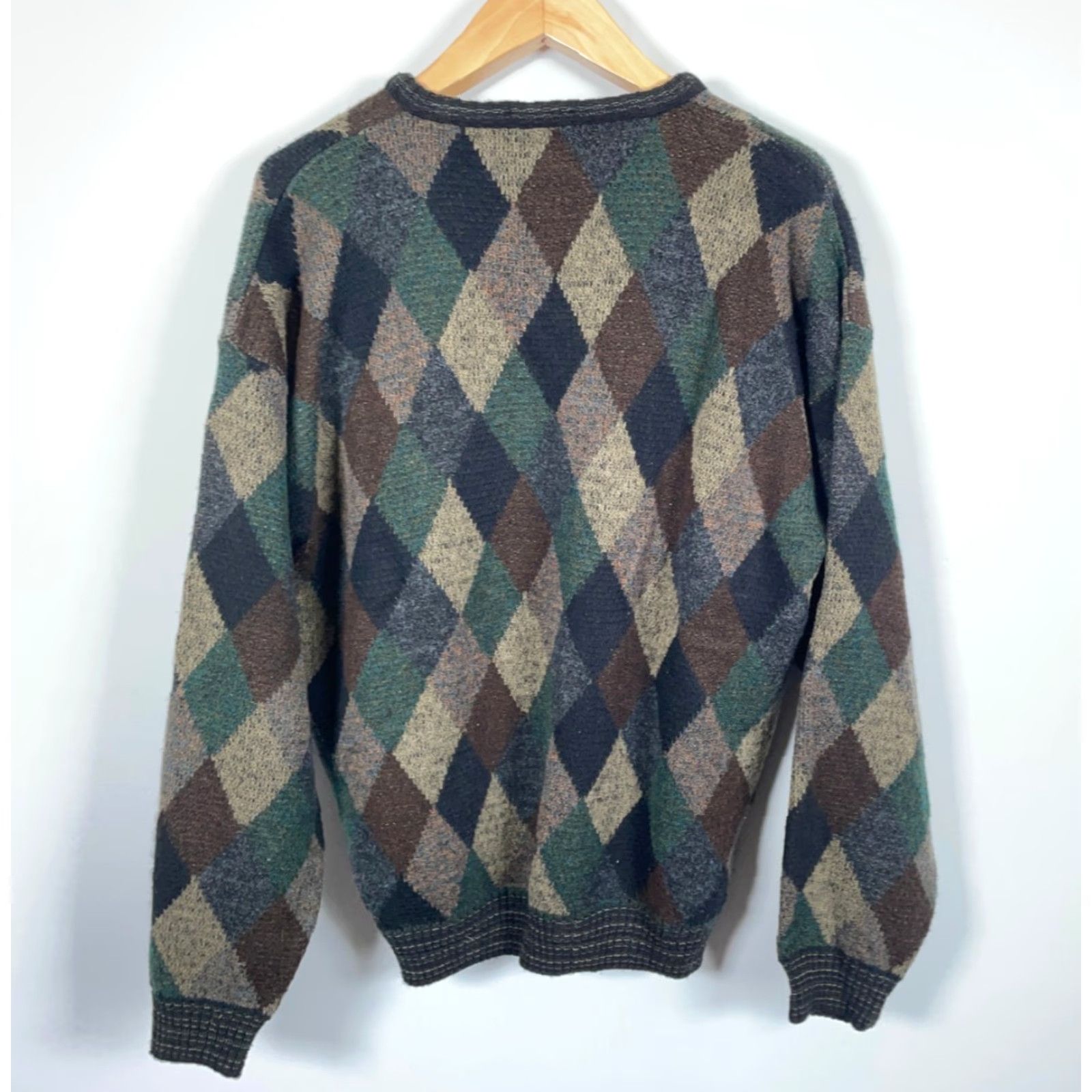 Vintage VINTAGE Protege Sweater Men XL Brown Green Argyle Diamond V-Neck USA Made Knit VTG Size US XL / EU 56 / 4 - 2 Thumbnail