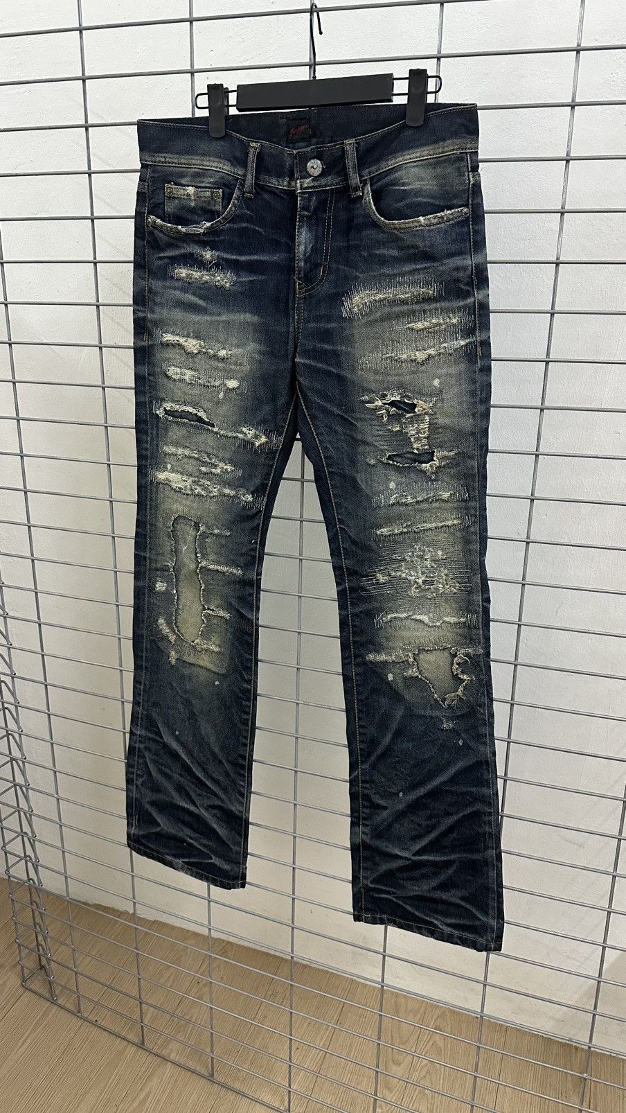 Isamu Katayama Backlash × JACKROSE × Japanese Brand Rare Beautiful Jack Rose Wash Boro Distressed Flared Denim Size US 31 - 9 Thumbnail