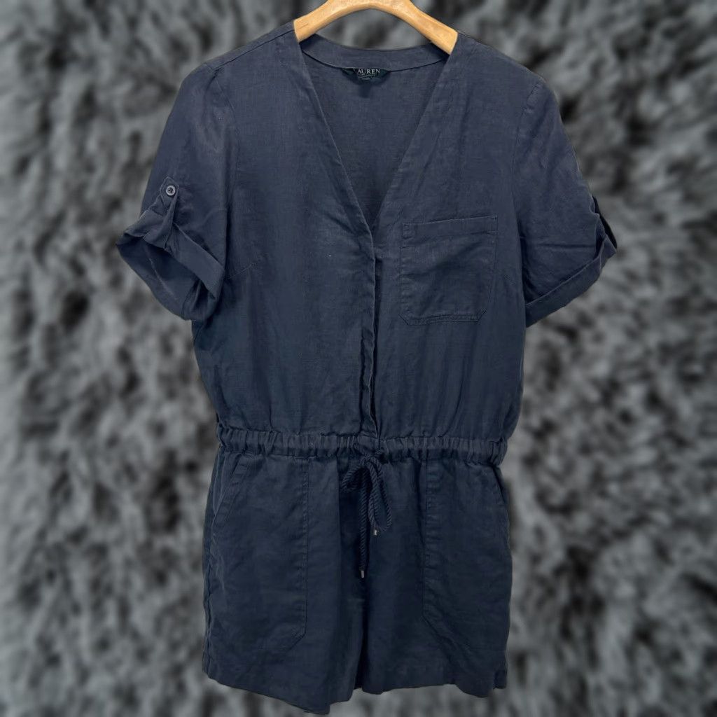 Ralph Lauren VINTAGE Lauren Ralph Lauren Women’s Linen Shorts Jumpsuit Sz 10 Navy Blue Casual Summer Beach Size 32" / US 10 / IT 46 - 1 Thumbnail