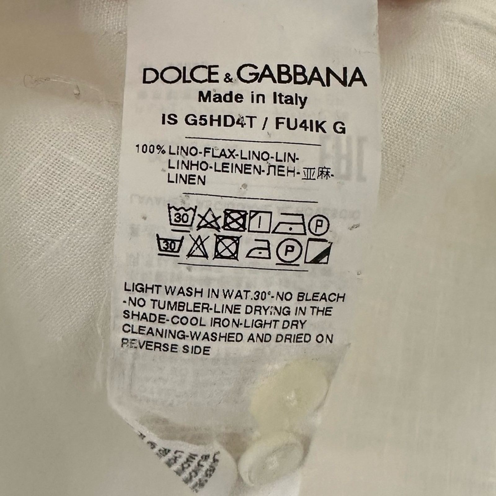 Dolce & Gabbana auth White Linen Popover Shirt size 39 - 15.5 3/4 Gold fit Size US M / EU 48-50 / 2 - 7 Thumbnail
