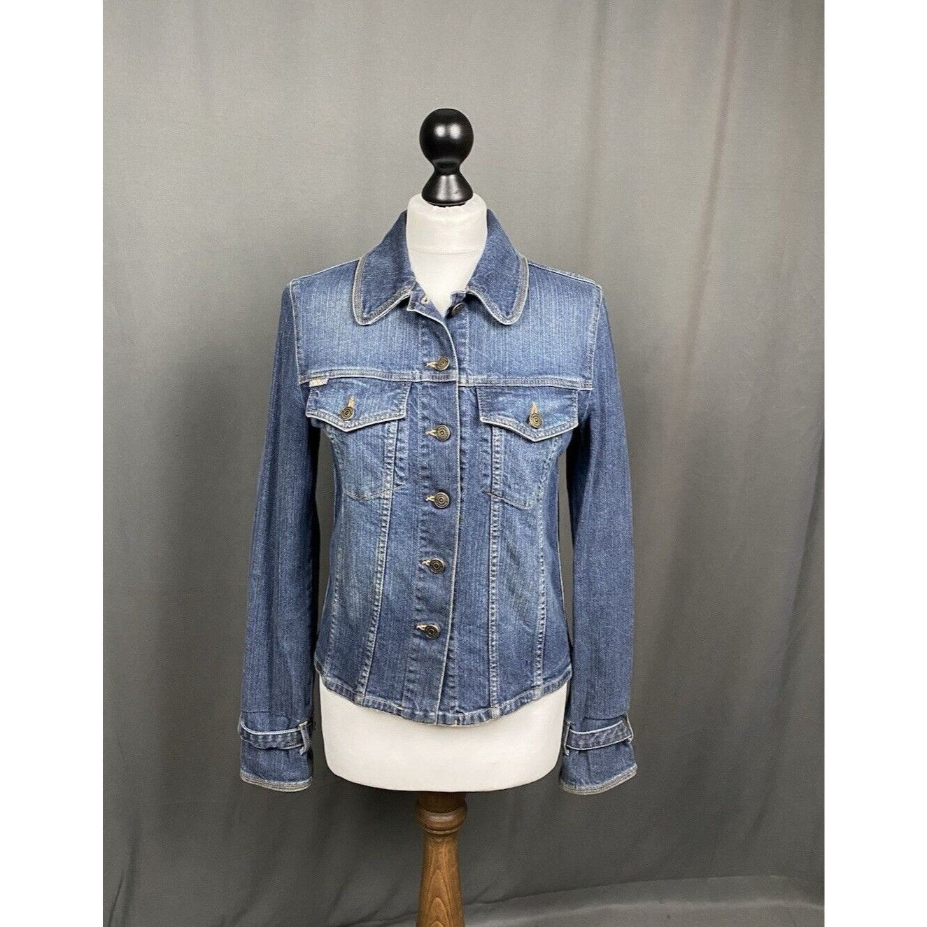 Burberry Burberry Nova Check Women's Blue Denim Biker Jeans Jacket Si Size L / US 10 / IT 46 - 1 Thumbnail