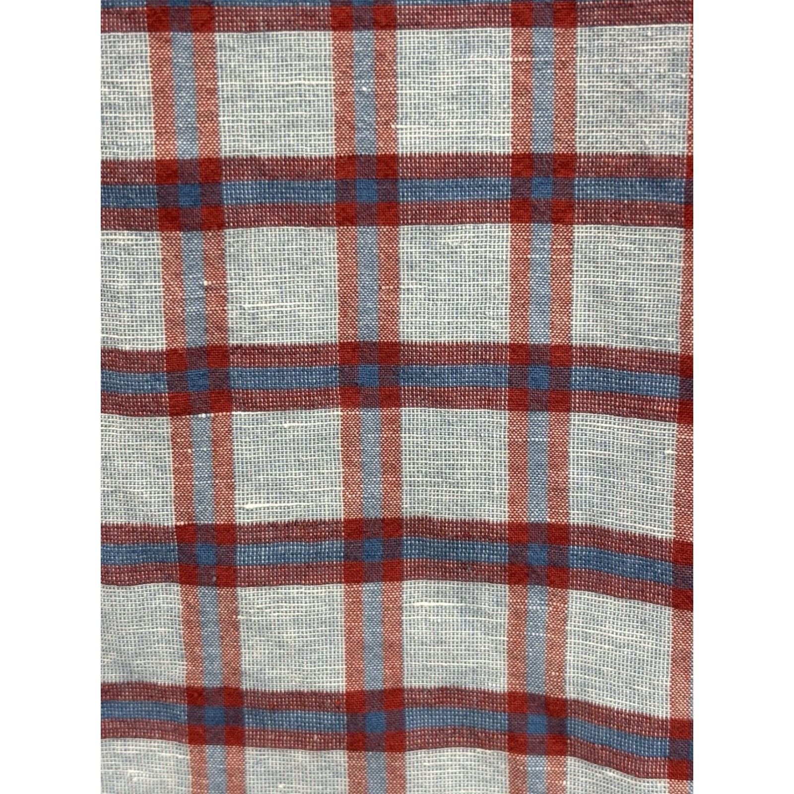 J.Crew VINTAGE J.CREW Linen Blend Button-Down Shirt Mens Medium Blue Windowpane Plaid Slim Fit Size US M / EU 48-50 / 2 - 4 Thumbnail