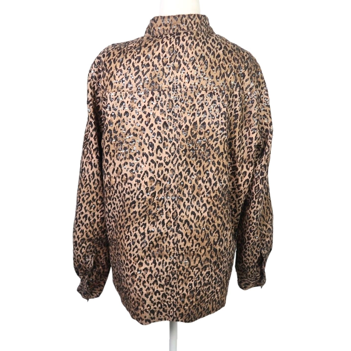 Vintage VINTAGE Chico's Leopard Sequin Jacket Leather? No, Cotton Short Jacket 90s Woman L Brown Black Sequin Button Front 2 / Large Girls Womens Mens? Size L / US 10 / IT 46 - 4 Thumbnail
