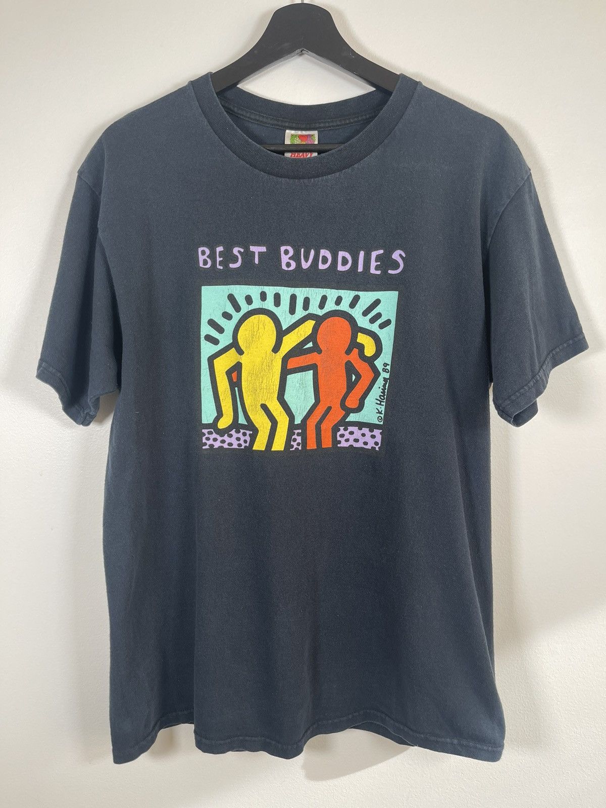 image of Vintage Best Buddies Keith Haring Art T-Shirt Black, Men's (Size Large)