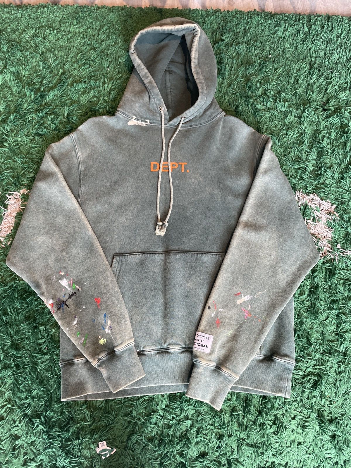 Gallery Dept. Orange Center Logo Paint Hooded Sweatshirt M