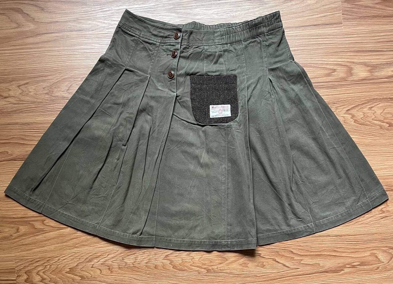 Harris Tweed × Vintage Vintage Mini Skirt Olive Green Harris Tweed Size 37" - 1 Thumbnail