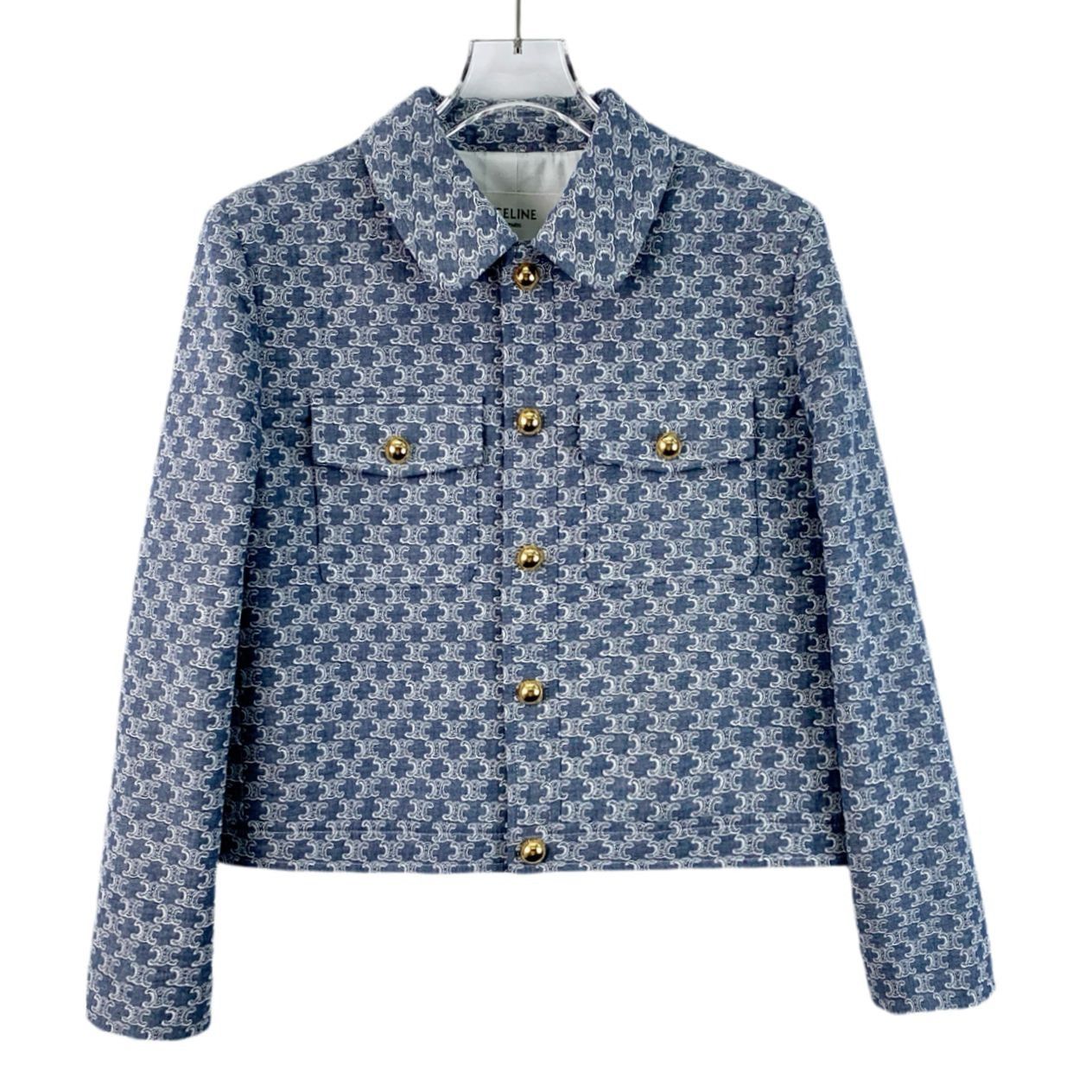 Celine Blue Arc de Triomphe Print Cotton Long Sleeve Button-