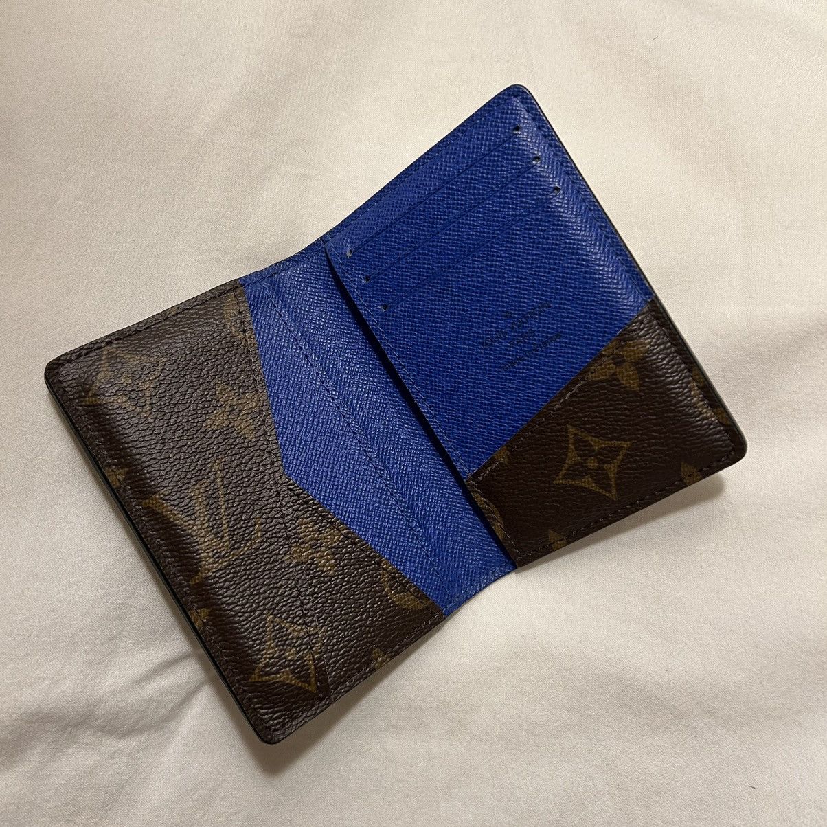 image of Louis Vuitton Monogram Macassar Pocket Organizer Wallet Blue in Brown, Men's