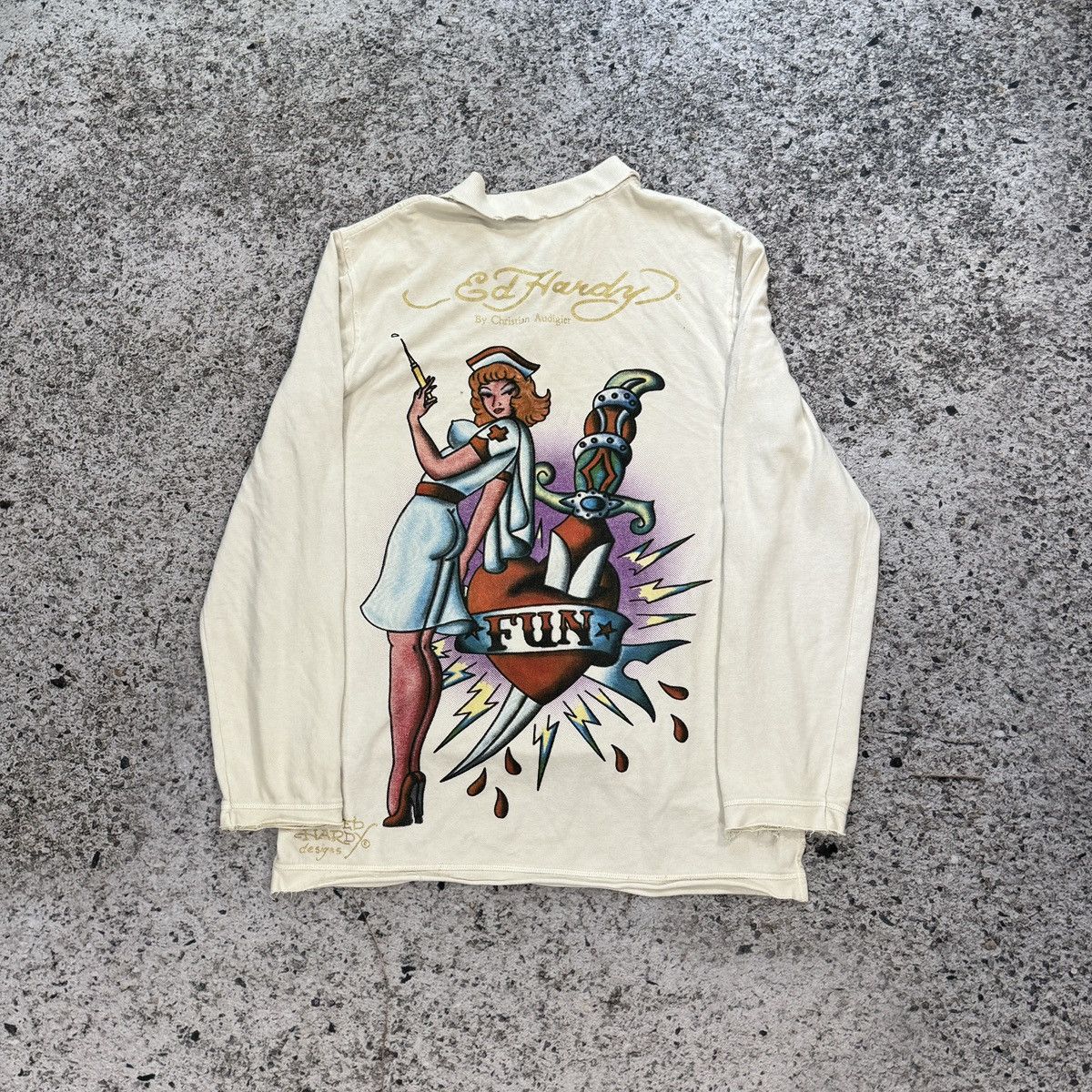 Ed Hardy Y2K Ed Hardy Thrashed Distressed Nurse Shirt ERD Grunge Size US L / EU 52-54 / 3 - 2 Thumbnail