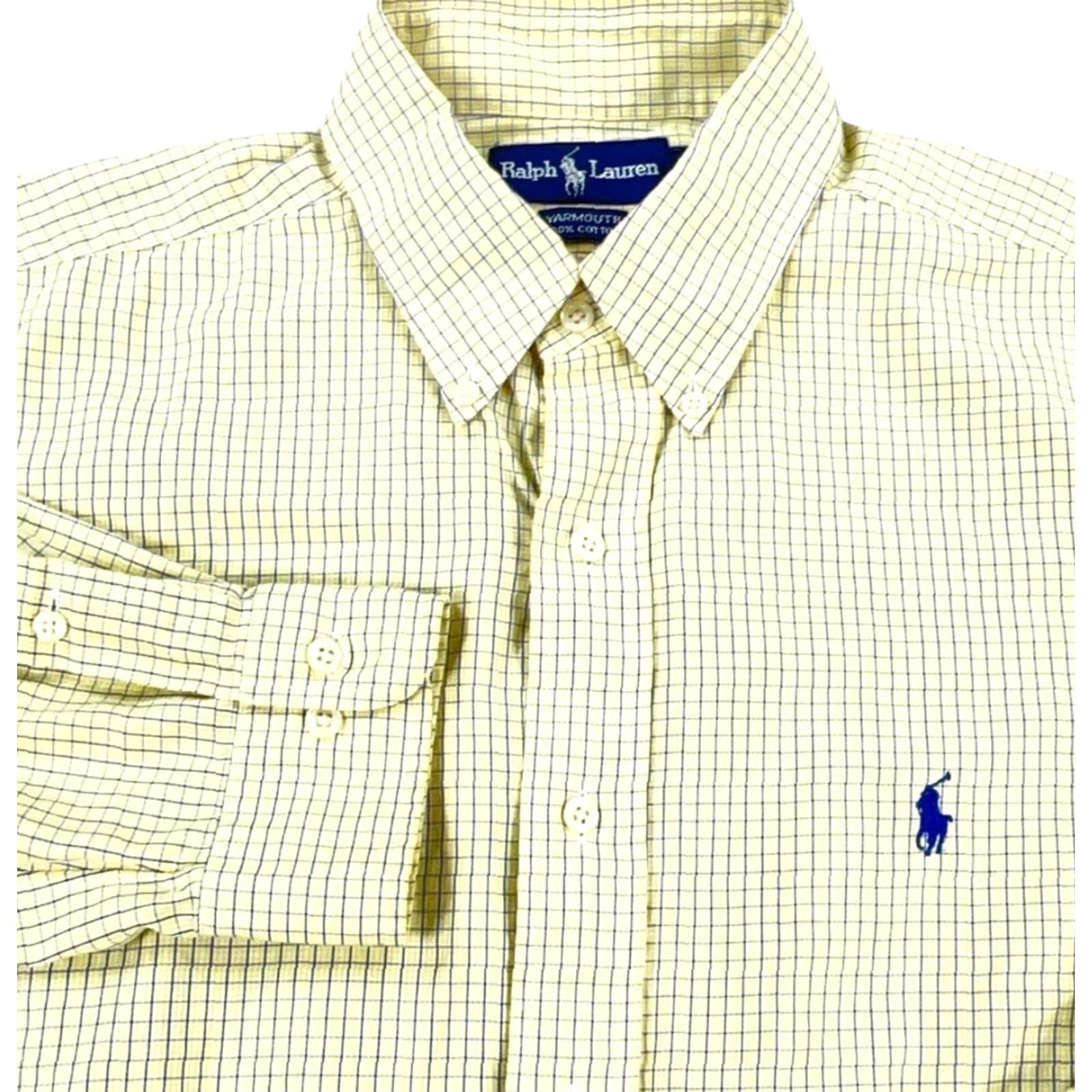 Ralph Lauren Ralph Lauren Button-Up Shirt Men 16.5 32 Yellow Blue Plaid Classic Fit Dress Yarmouth Poplin Button-Front Casual Size 46R - 2 Thumbnail