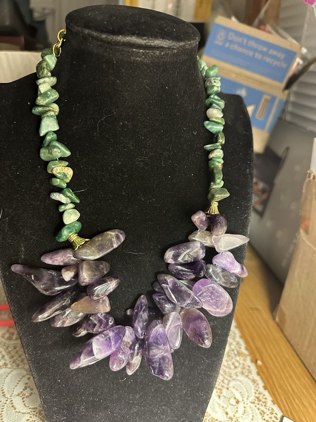 Handmade Vintage Amethyst Purple Green Real Multi Stone Statement Nec Size ONE SIZE - 8 Thumbnail