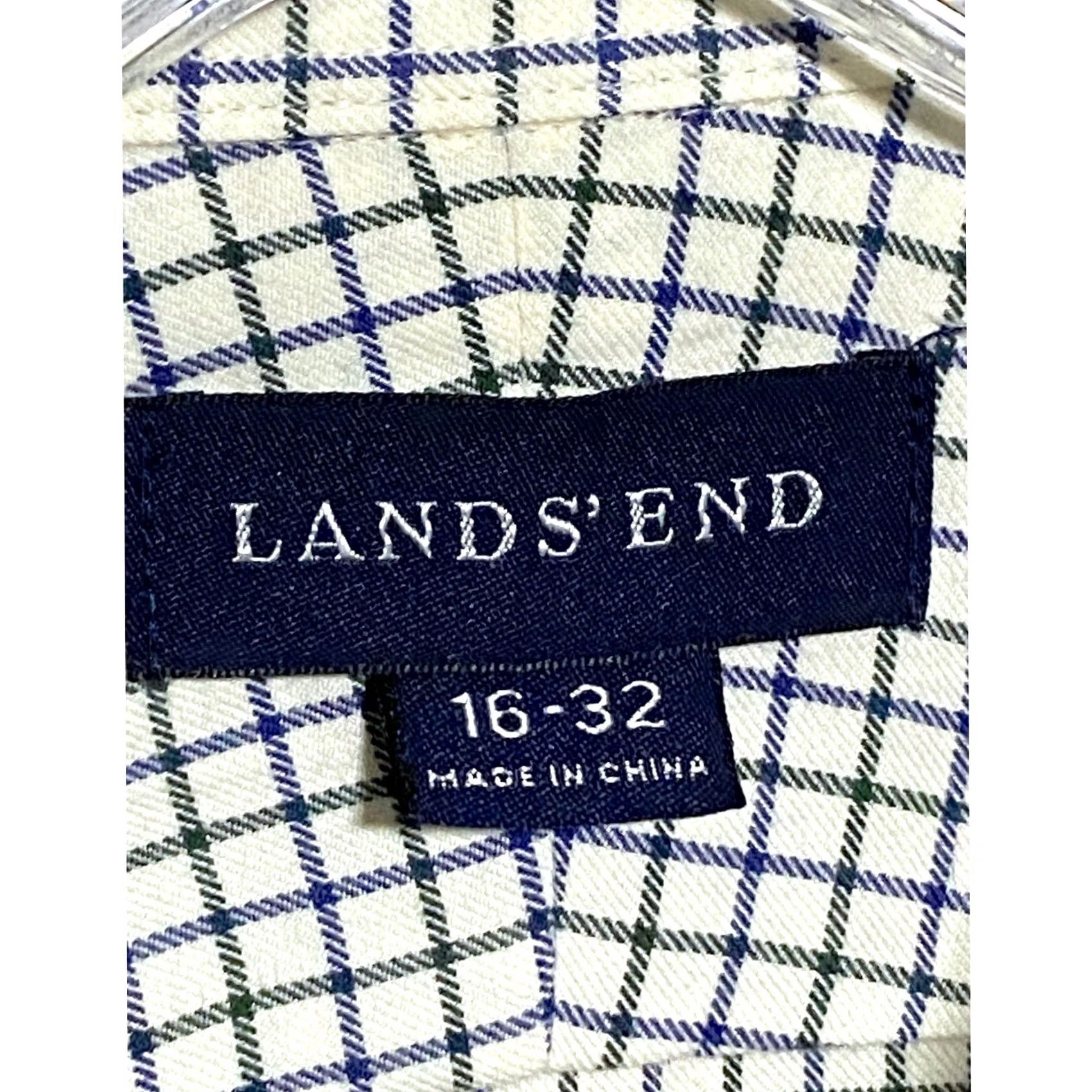 Lands' End Lands' End Dress Shirt Mens 16 Button-Down Check Cream Casual Workwear Preppy Classic Career Shirt Size 42R - 4 Thumbnail