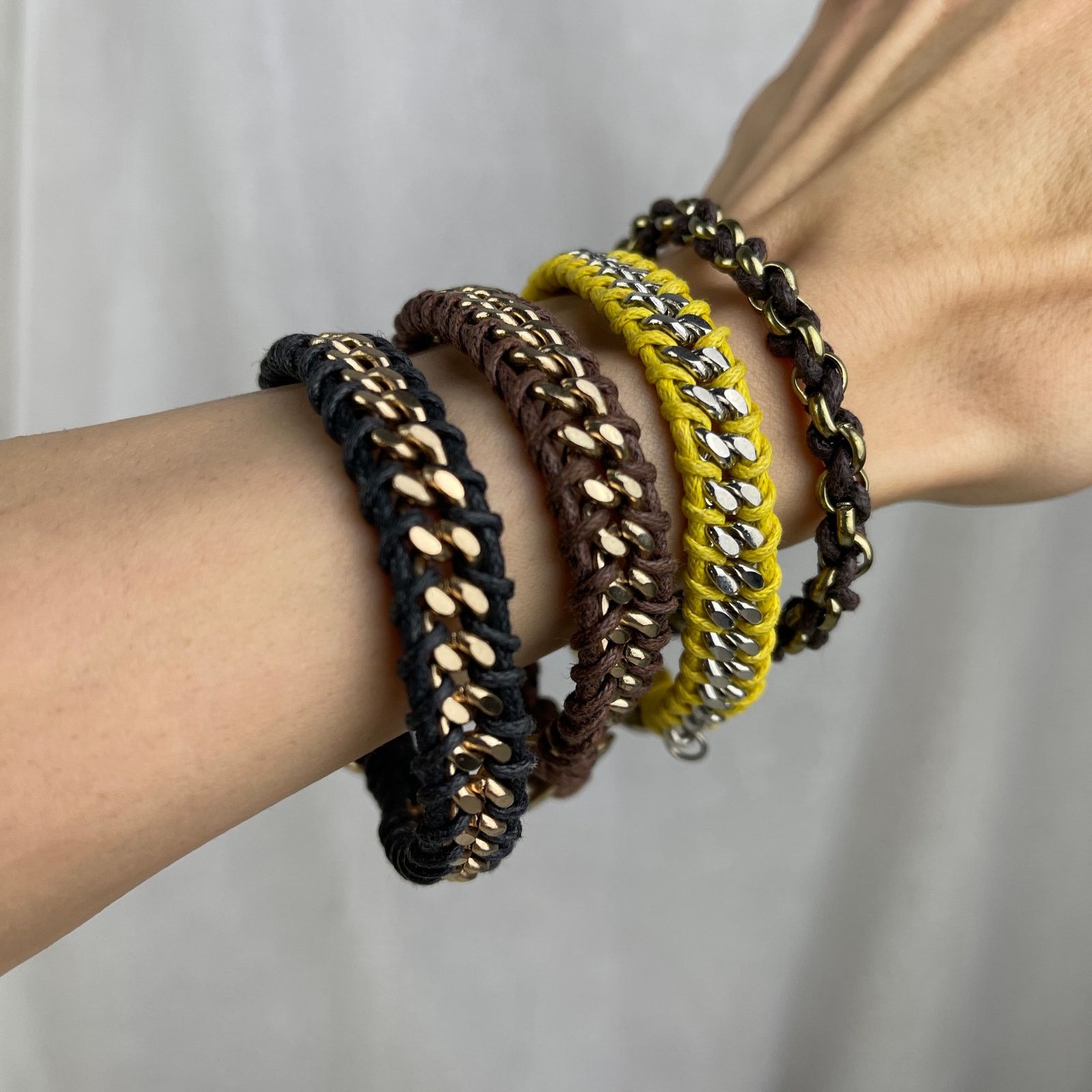 Other Chain Link Braided Bracelets Gold Silver Black Brown Yellow Size ONE SIZE - 8 Thumbnail