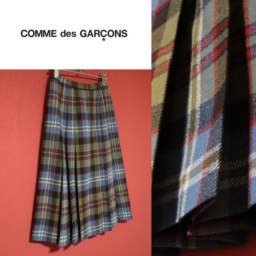 Comme Des Garcons 80s Blue Tartan Pleated Midi Skirt Size M, Women's (Size 24)