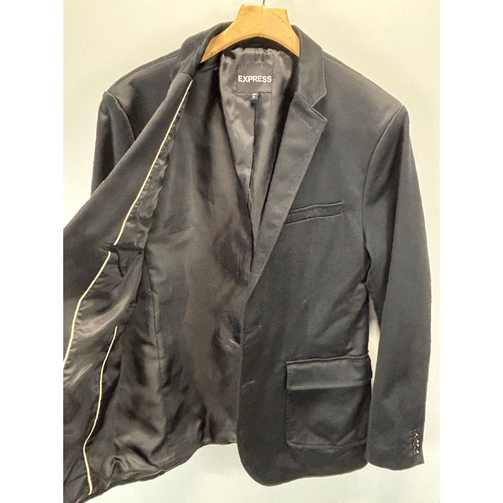 Express Express Black Blazer Sport Coat Men's Medium 38 Cotton Blend Two-Button Solid Business Party Size 40R - 5 Thumbnail