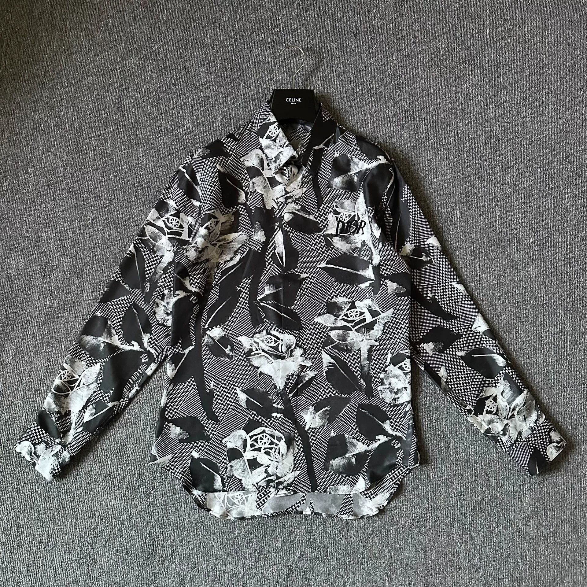 Dior Black White Rose Print Shirt