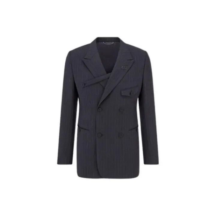 Dior Dior Dior Blue Double-Breasted Pinstripe Suit Jacket 0079- Size US L / EU 52-54 / 3 - 1 Thumbnail