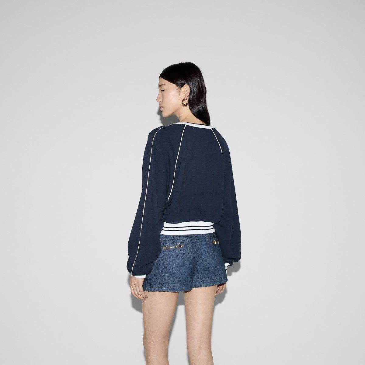 oc11z0126 Cotton Jersey Sweatshirt With Embroidery Blue