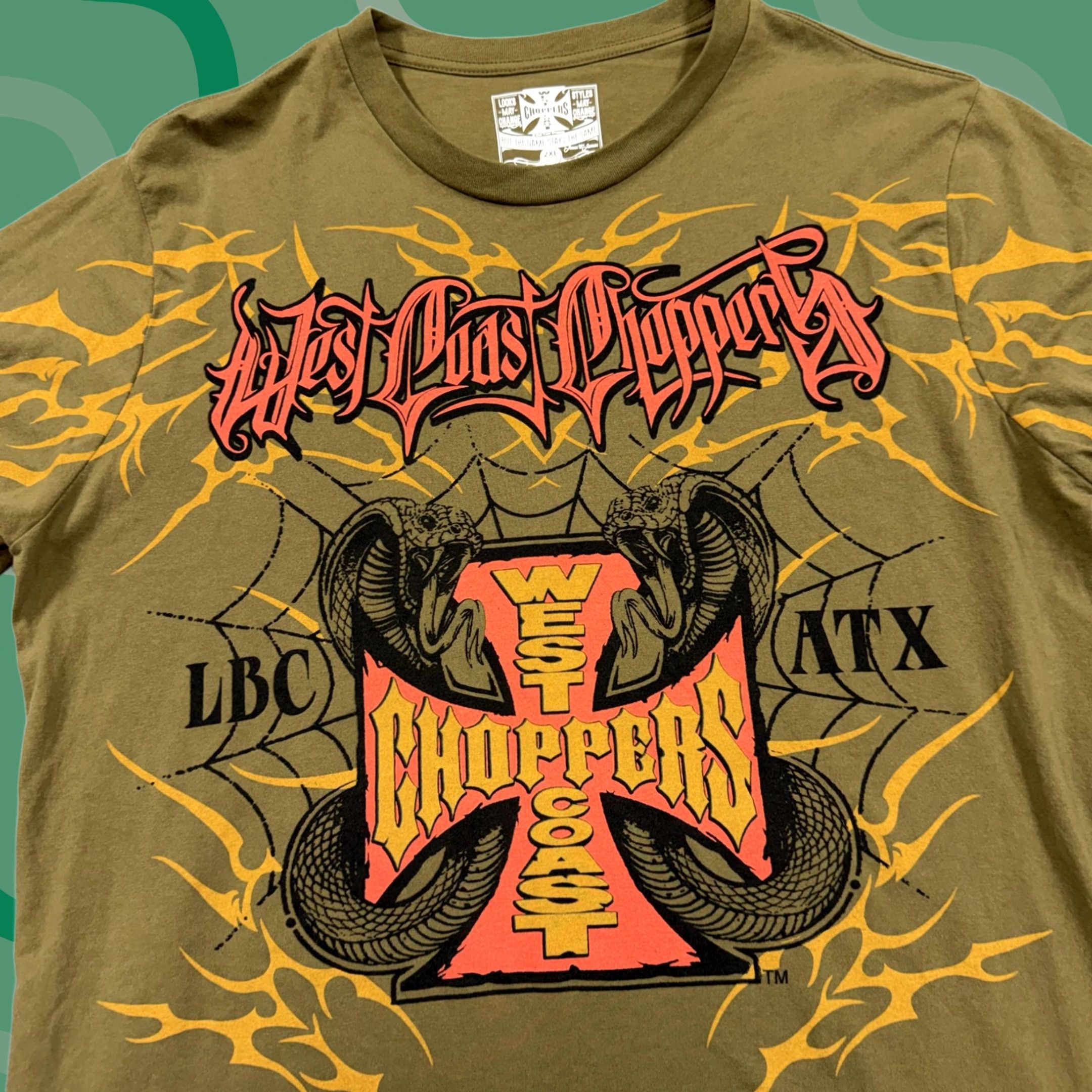 West Coast Choppers West Coast Choppers Shirt Mens 2XL Green Cobra Cross Graphic Tee Motorcycle Size US XXL / EU 58 / 5 - 1 Thumbnail