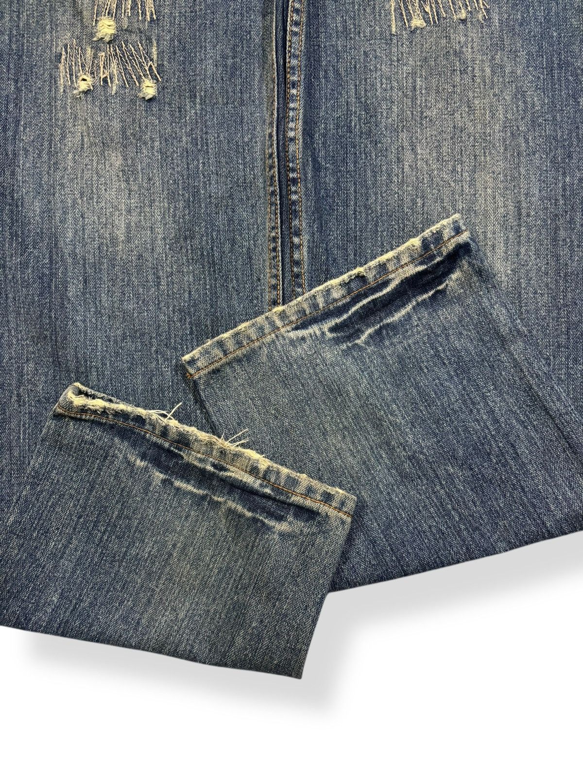 Kapital Vintage Nylaus Mud Wash Clawmark Distressed Zig Zag Jeans Size US 33 - 10 Thumbnail