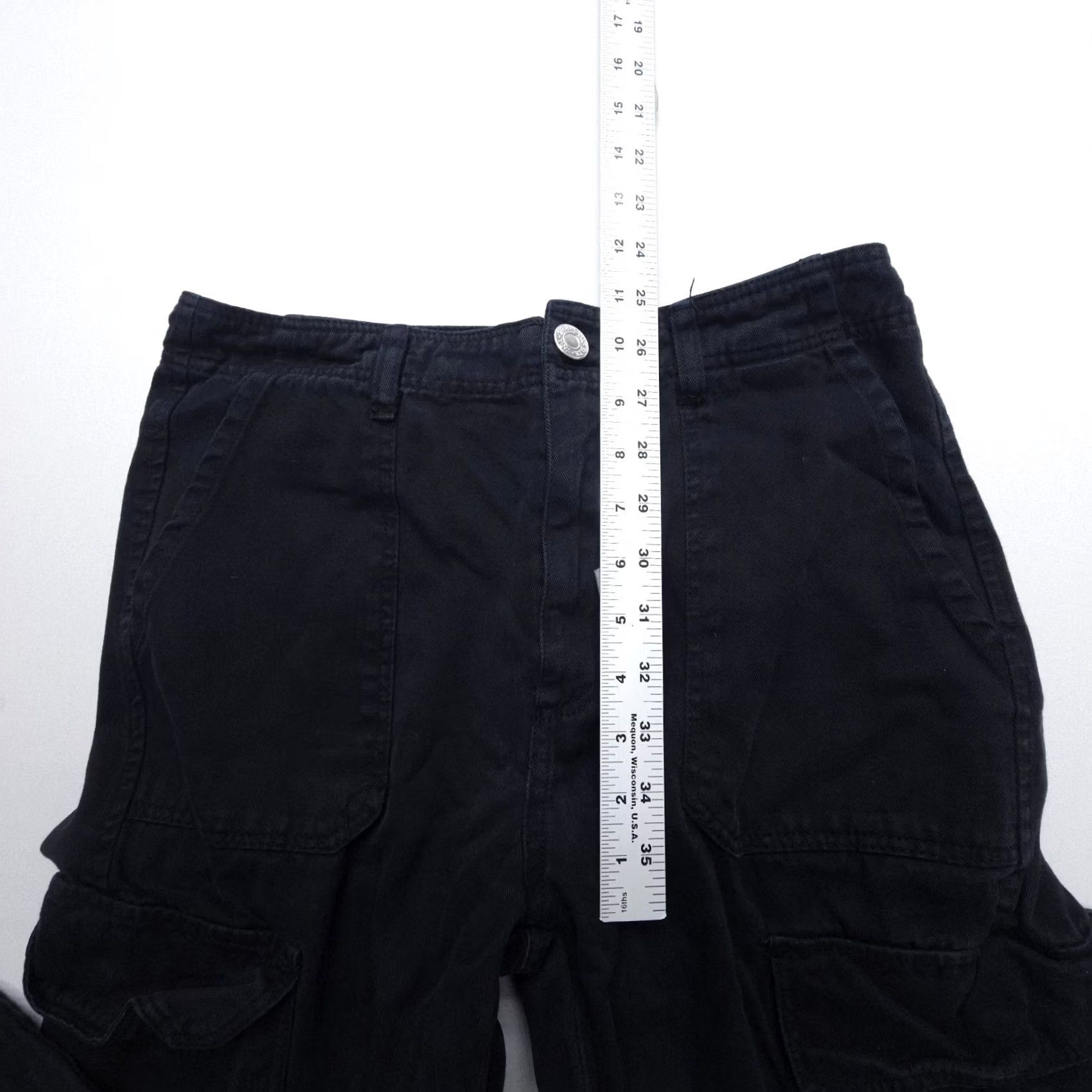 Zara Zara Cargo High Rise Straight Leg Pants Womens 4 Black 100% Cotton 31" Inseam Size 27" / US 4 / IT 40 - 7 Thumbnail