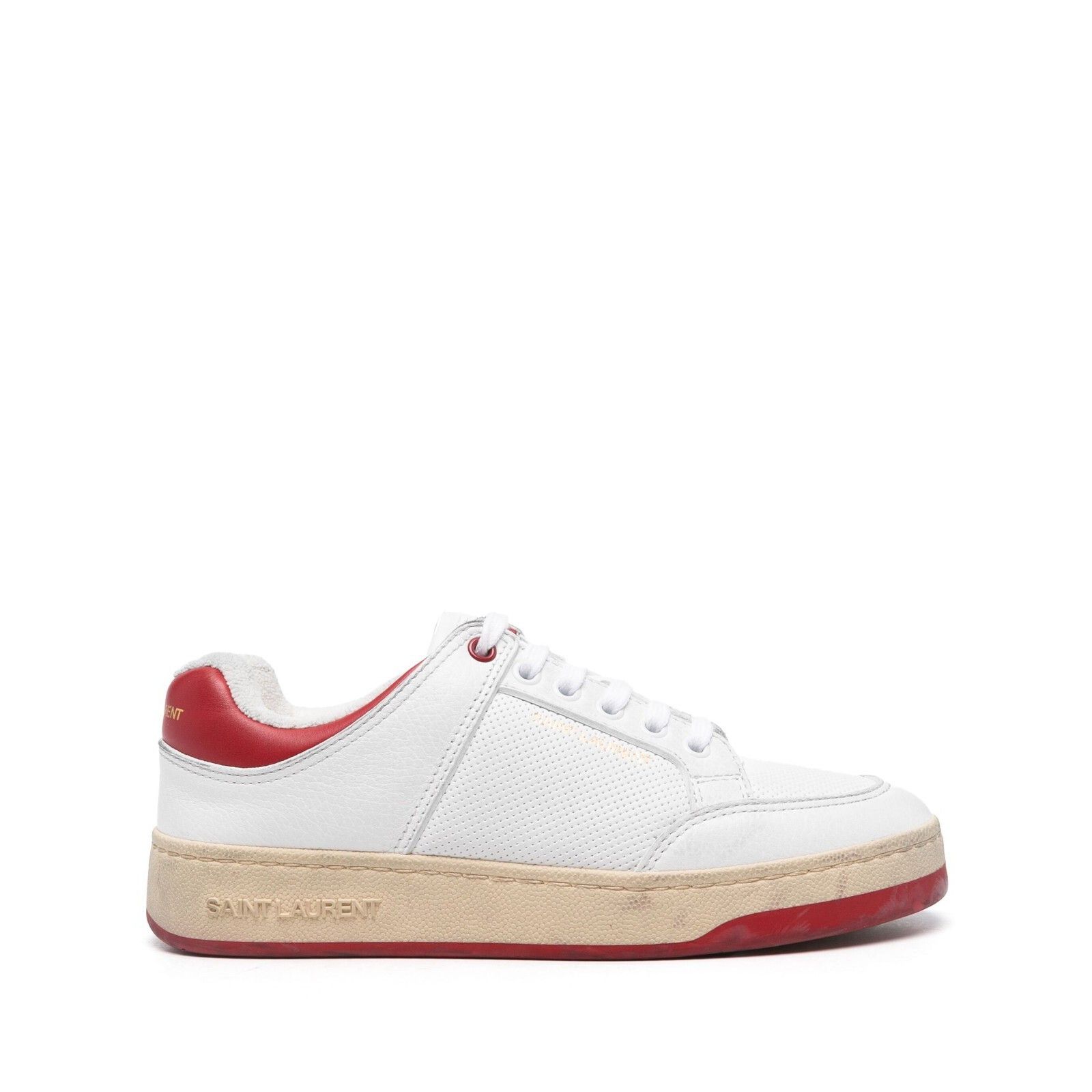 SAINT LAURENT SL/61 $880 White/Red Perforated Leather Sneake