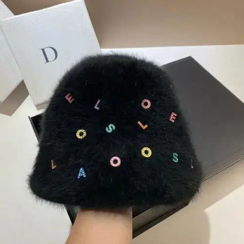 Japanese Brand Fashionable colorful letters rabbit hair bucket hat Size ONE SIZE - 4 Thumbnail
