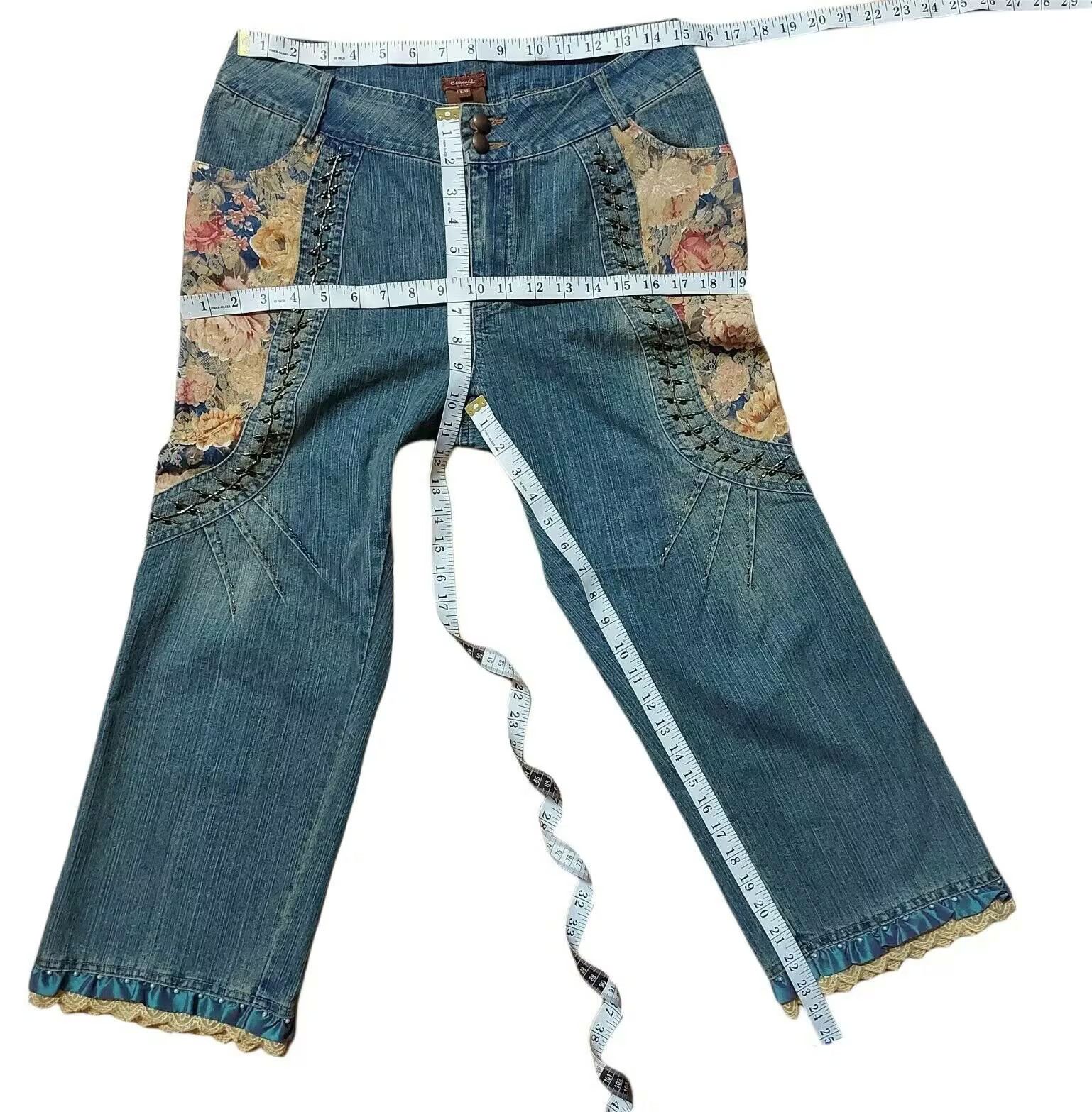 Vintage Vintage Jeans Denim L Floral Patched Beaded Inseam 23.5 Size 30" / US 8 / IT 44 - 4 Thumbnail