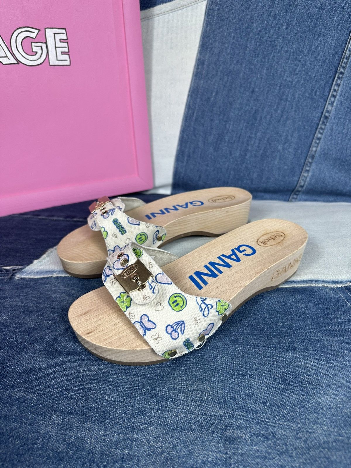 Ganni Ganni x DR. Scholl's Clog Slides Wooden Platform Sandals Size US 5 / IT 35 - 6 Thumbnail