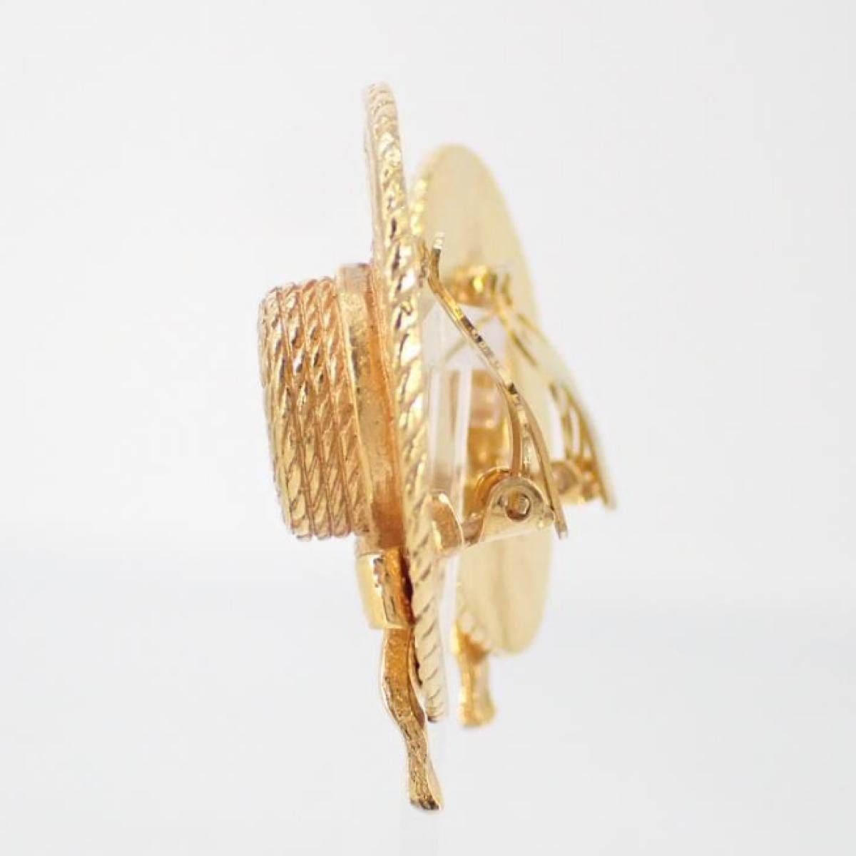 Chanel Vintage CHANEL gold tone straw hat extra large earrings Size ONE SIZE - 6 Thumbnail