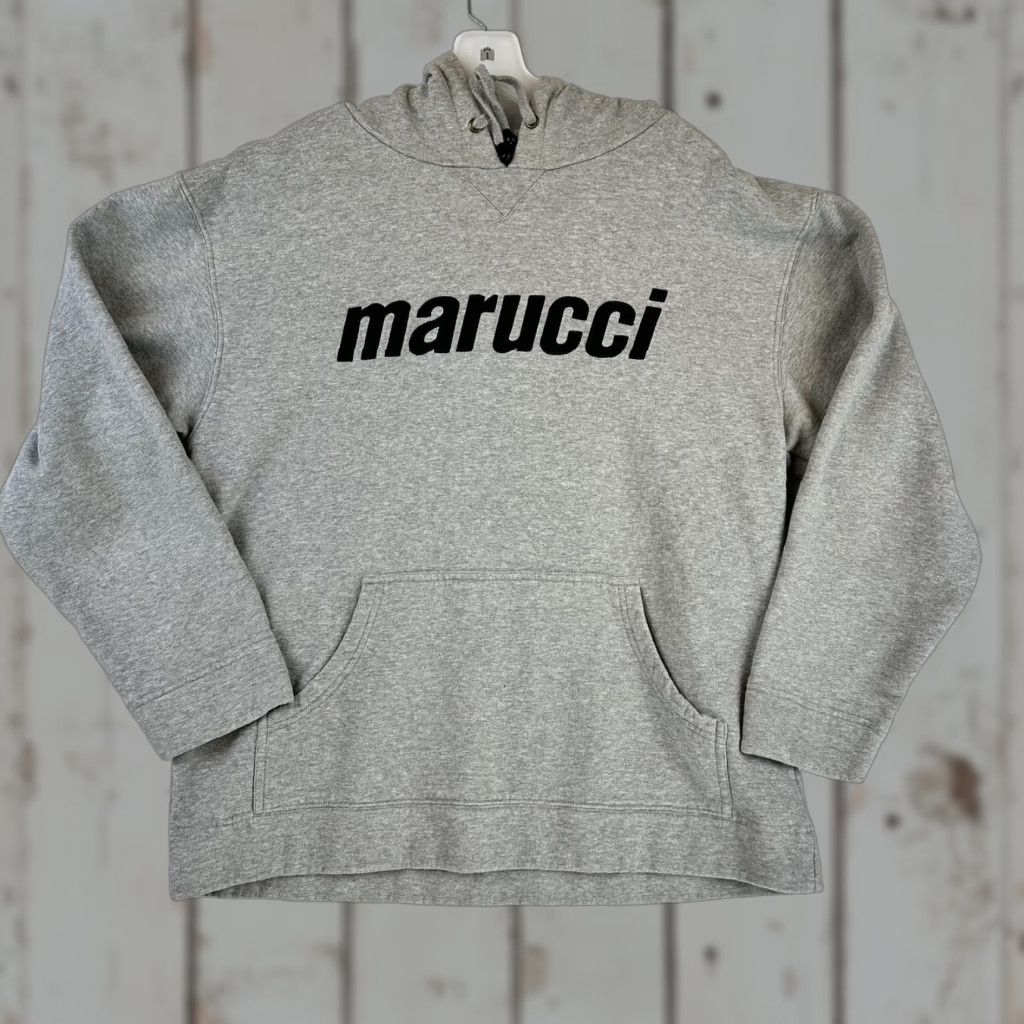 Vintage Marucci Hoodie Mens Medium Gray Pullover Kangaroo Pocket Logo Applique Athletic Size US M / EU 48-50 / 2 - 1 Thumbnail