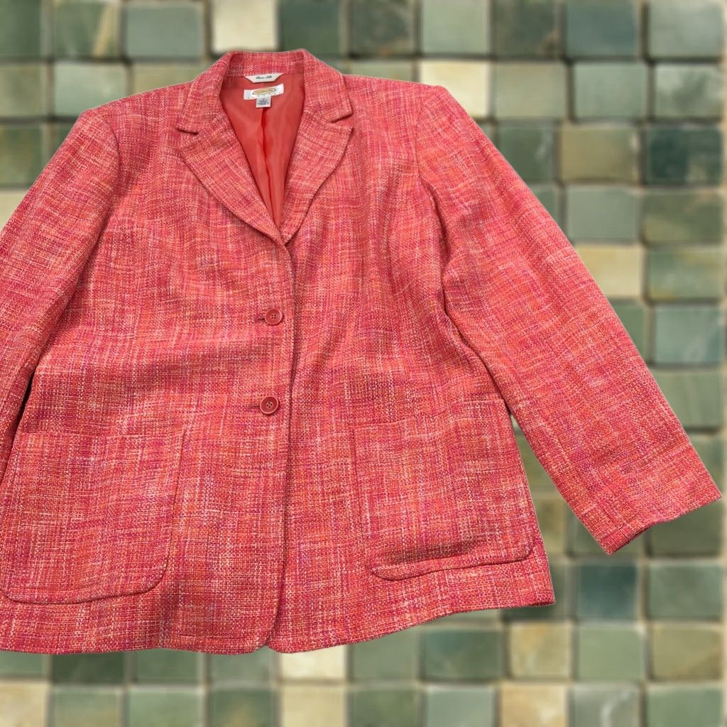 Talbots Talbots Blazer Shirt Womens 12 100% Silk Tweed Two Button Jacket Orange Pink Multicolor Autumn Spring Summer Winter Womens Size XL / US 12-14 / IT 48-50 - 1 Thumbnail