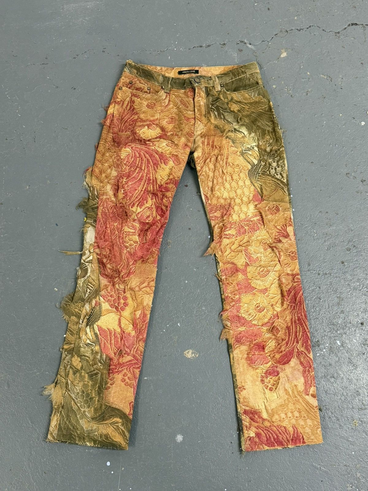Roberto Cavalli Roberto Cavalli Fall 2001 Runway Distressed Floral Tapestry Size 24" / US 00 / IT 34 - 1 Thumbnail