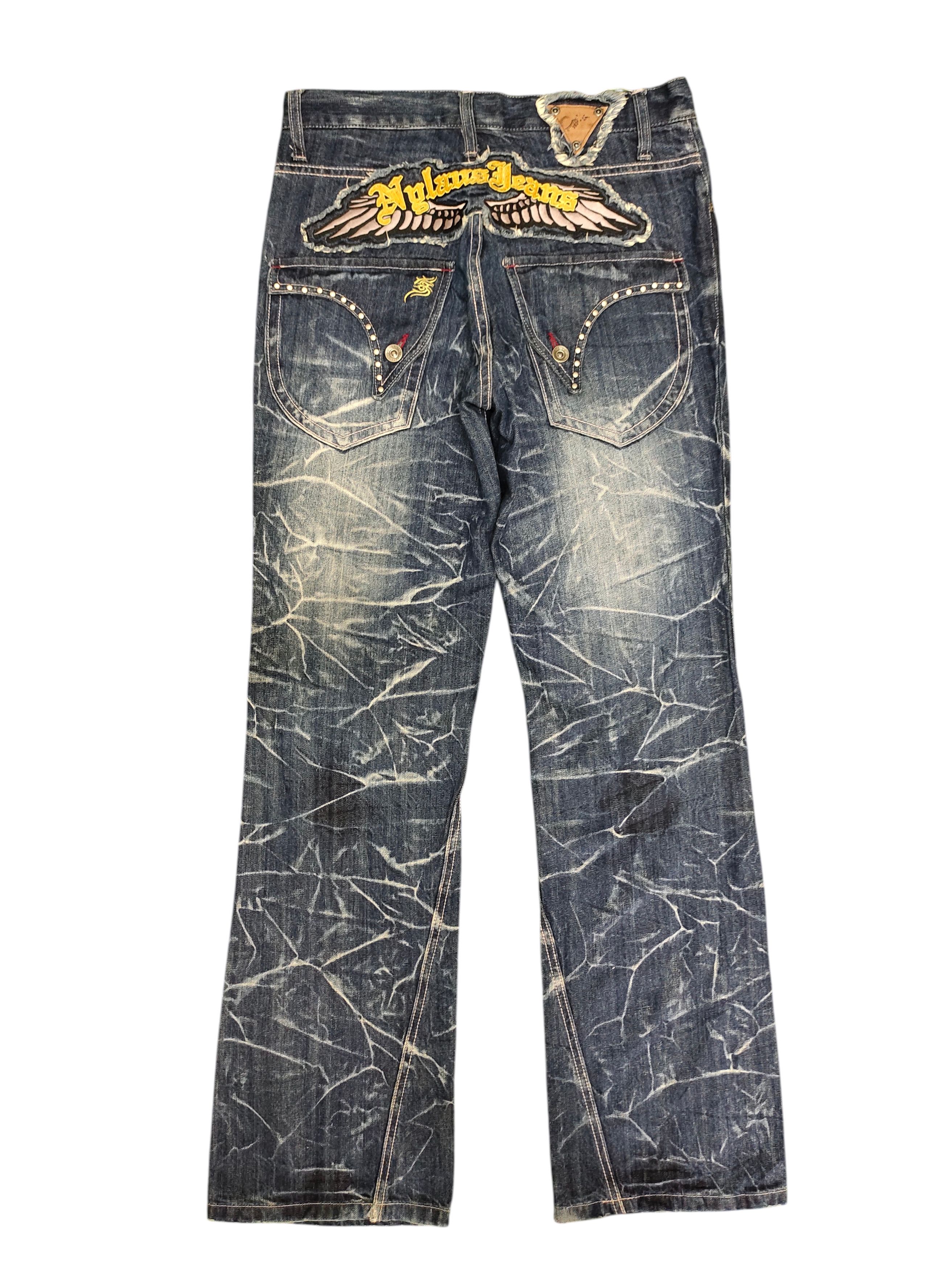 Nylaus Japan Wings Embroidered Clawmark Distress Faded Jeans