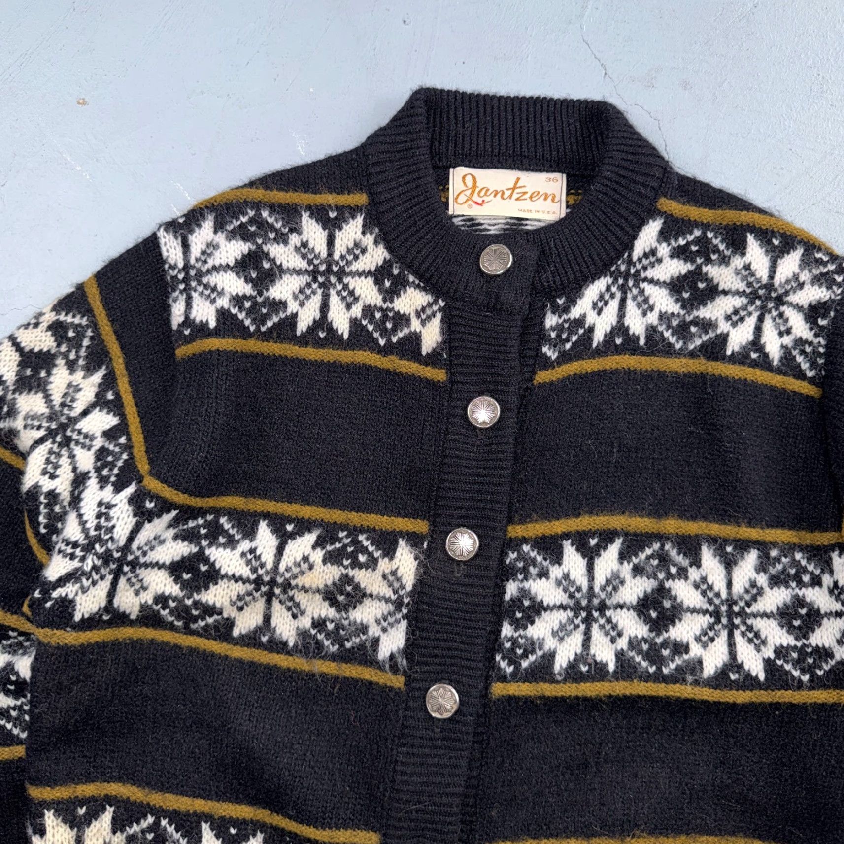 Jantzen VINTAGE Jantzen Sweater Adult 36 Black Patterned Cardigan Pullover Made USA 60s Size US M / EU 48-50 / 2 - 2 Thumbnail