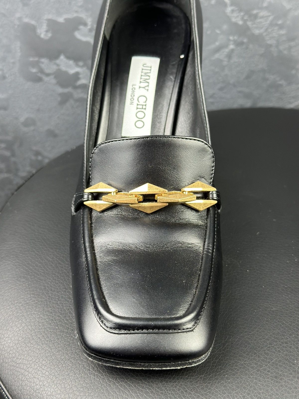 Jimmy Choo JIMMY CHOO Womens Black Diamond Tilda Leather Heeled Size US 9 / IT 39 - 8 Thumbnail