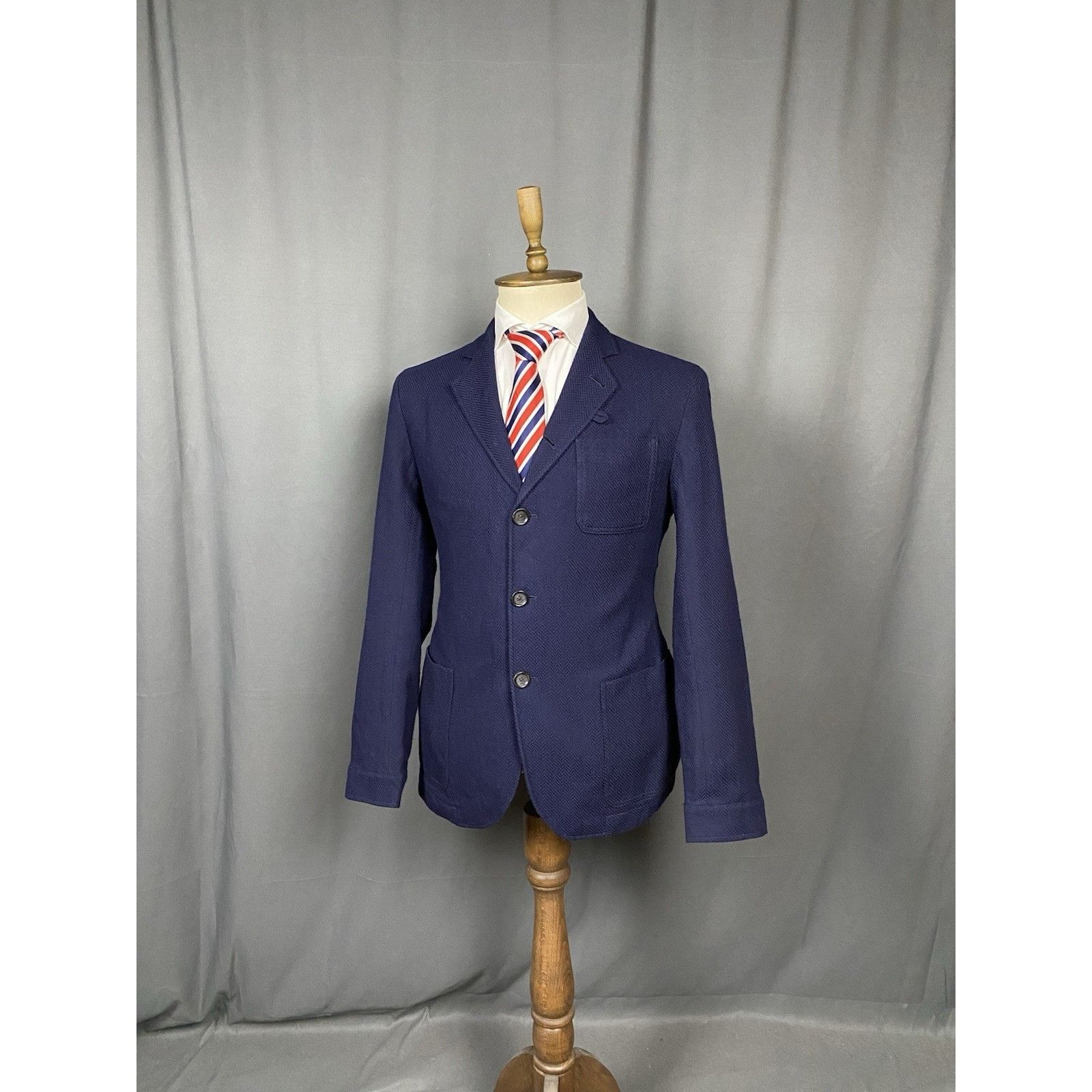 Oliver Spencer Oliver Spencer Herringbone Structured Blue Wool Blazer Sport Size 42R - 2 Thumbnail