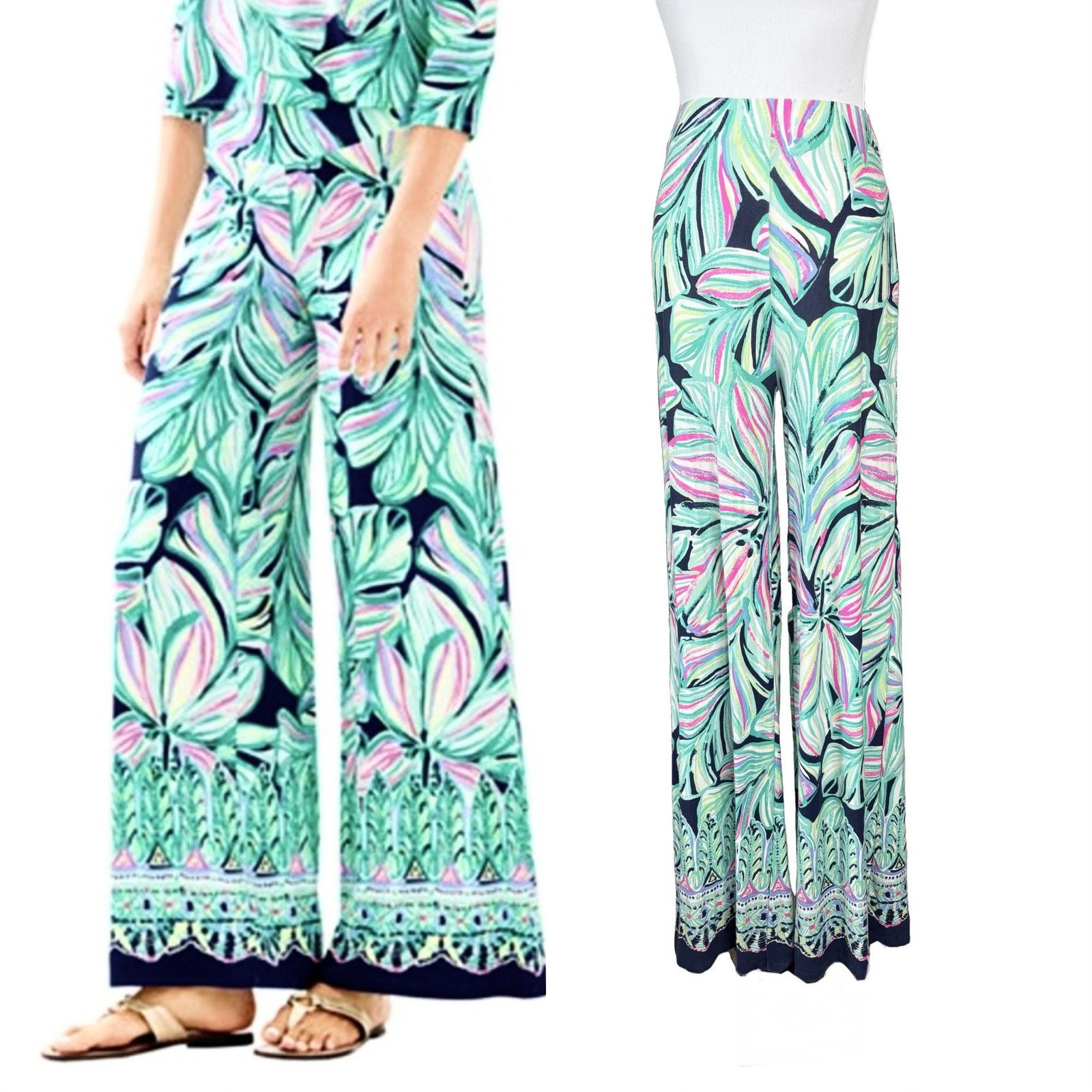 Lilly Pulitzer Lilly Pulitzer Weslee Palazzo Wide Leg Pant XS High Tide Size 25" / US 0 / IT 36 - 1 Thumbnail