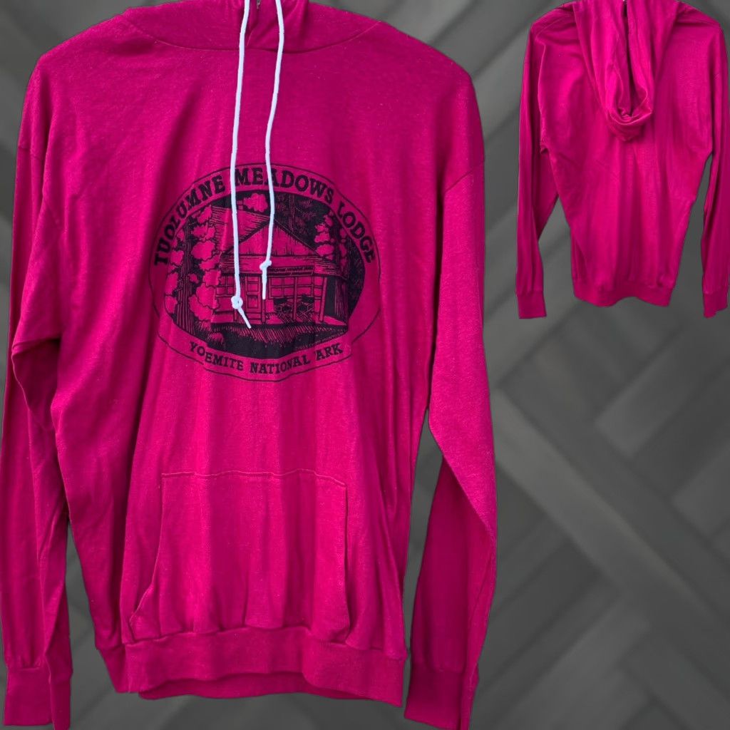 Anvil VINTAGE Anvil Hoodie T Shirt Men's 1980s L Pink Graphic Tee Yosemite Tuolumne Meadows Lodge Night Park CrowdStyle? Size US L / EU 52-54 / 3 - 1 Thumbnail