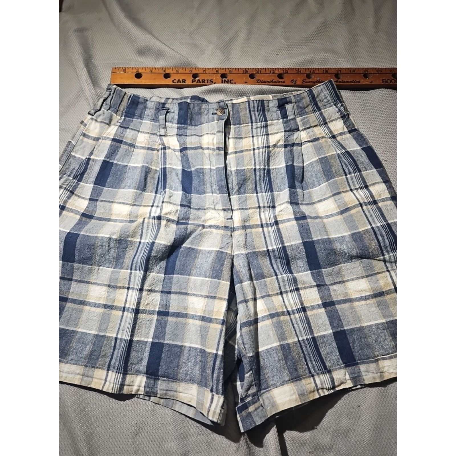 Vintage VINTAGE Kikomo Shorts Womens 20w Blue Plaid Linen Blend Surf Washed Pants High Size 42" / US 20 - 3 Thumbnail