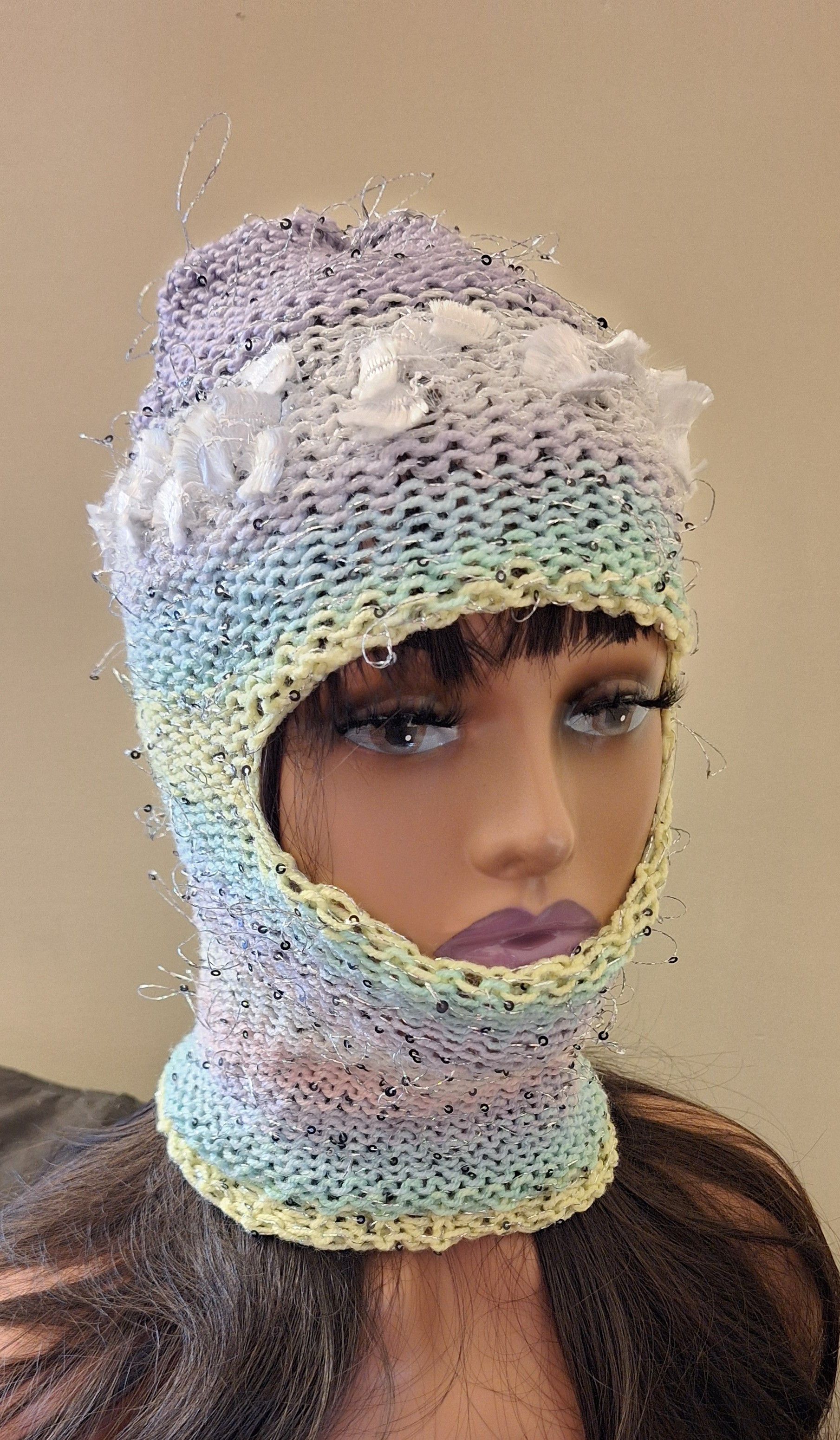 Other Tinsel Riot — Frosted Knit Hood / OOAK Fairycore Mask Size ONE SIZE - 1 Thumbnail