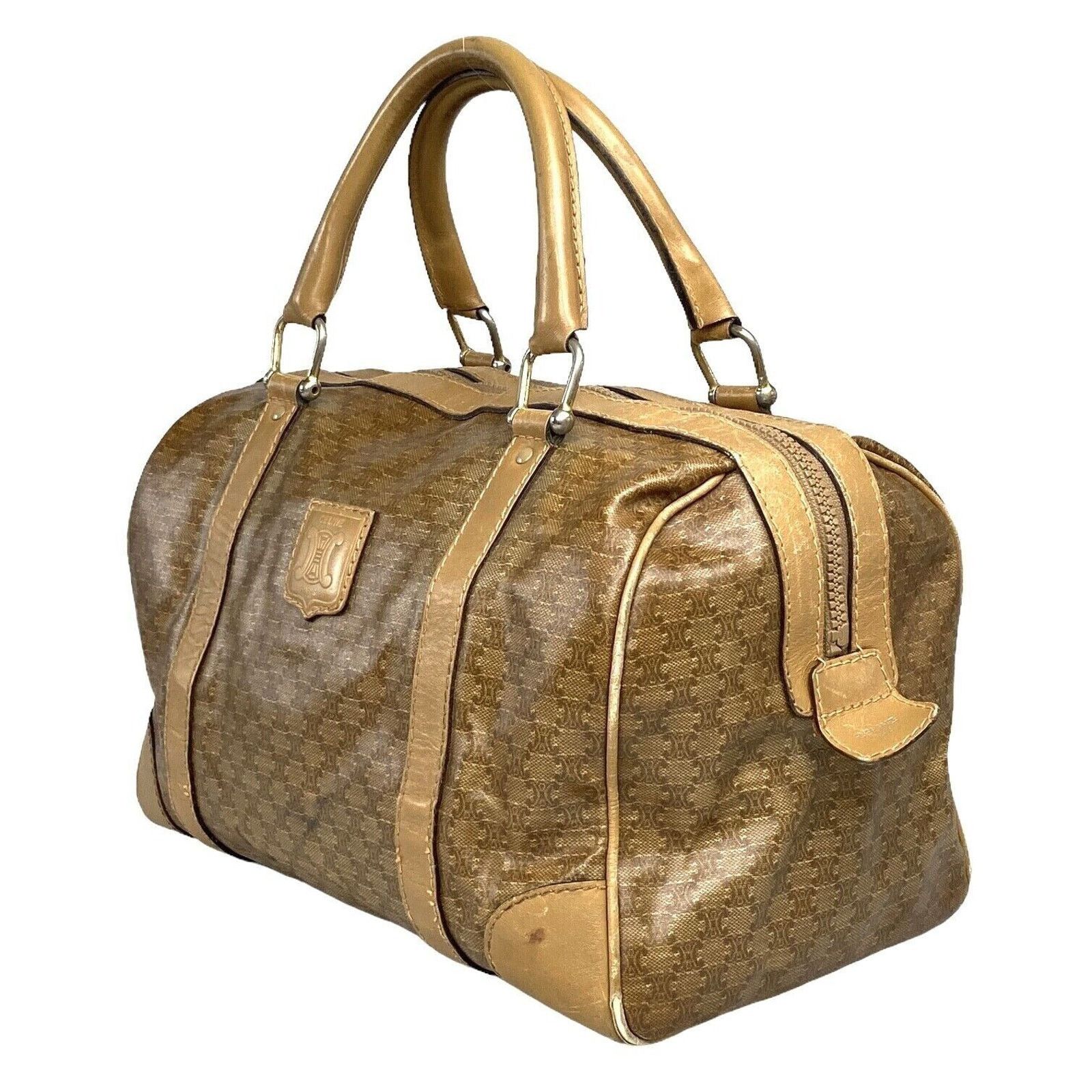 Celine AUTHENTIC CELINE BOSTON HANDBAG Macadam PVC Brown GUC Size ONE SIZE - 3 Thumbnail