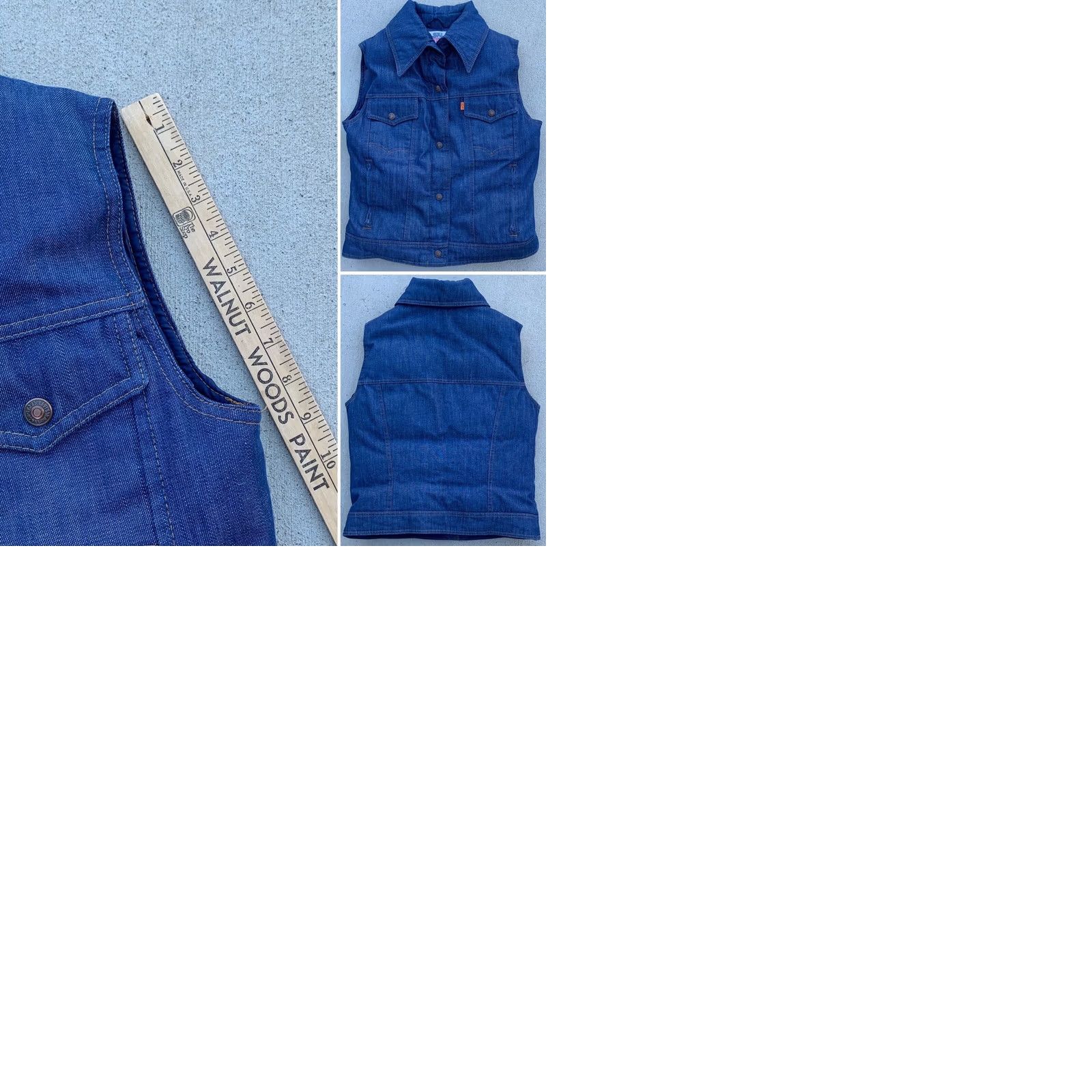Levi's VINTAGE Levi's Ski Vest Denim Goose Down 70s 1970s Orange Tab Puffer Size 12 Women Blue Denim/Down Vest, Snap Front, Pockets, Made in USA Size XL / US 12-14 / IT 48-50 - 9 Thumbnail