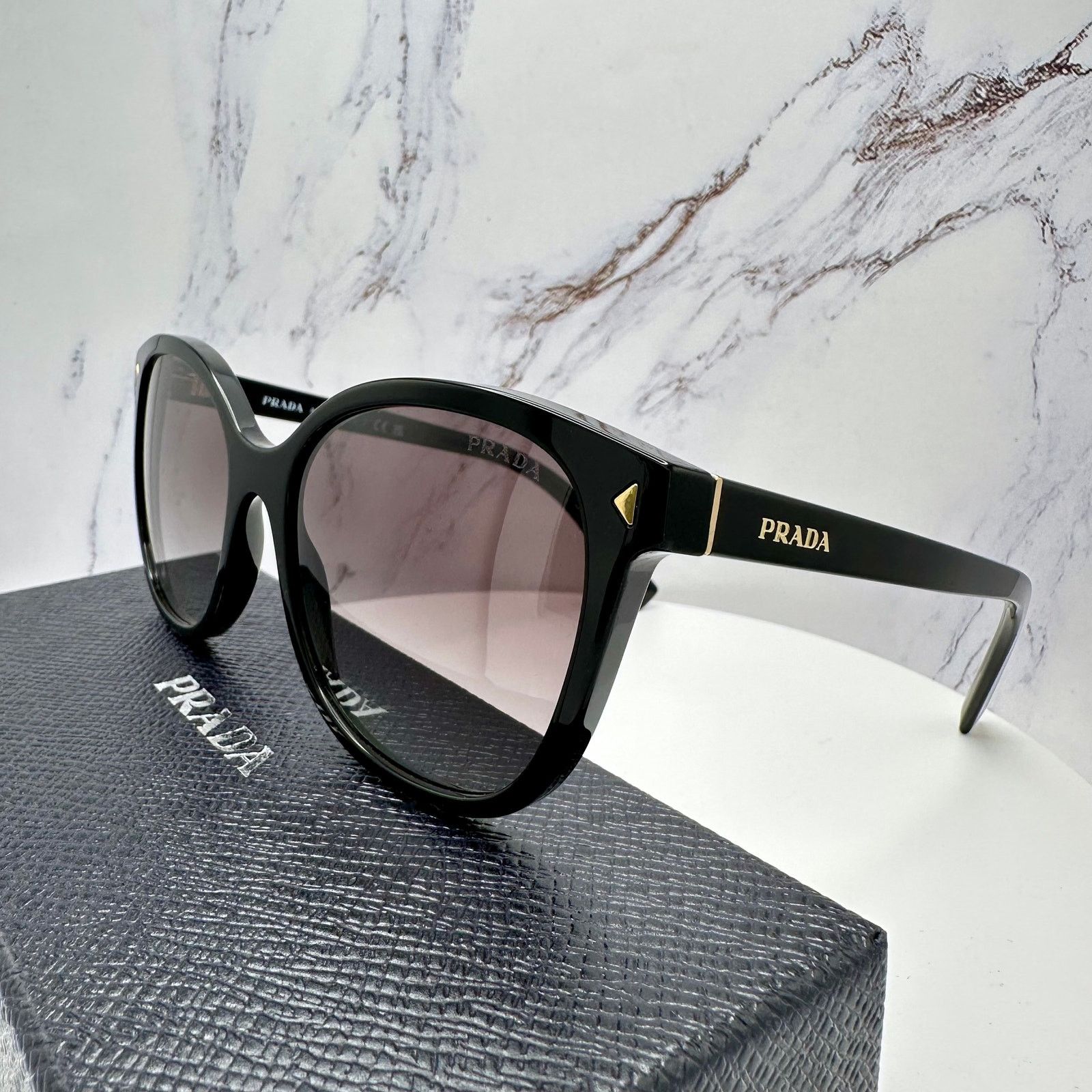 Prada New PRADA Sunglasses Black Gold Square Gray Lens Size ONE SIZE - 17 Thumbnail