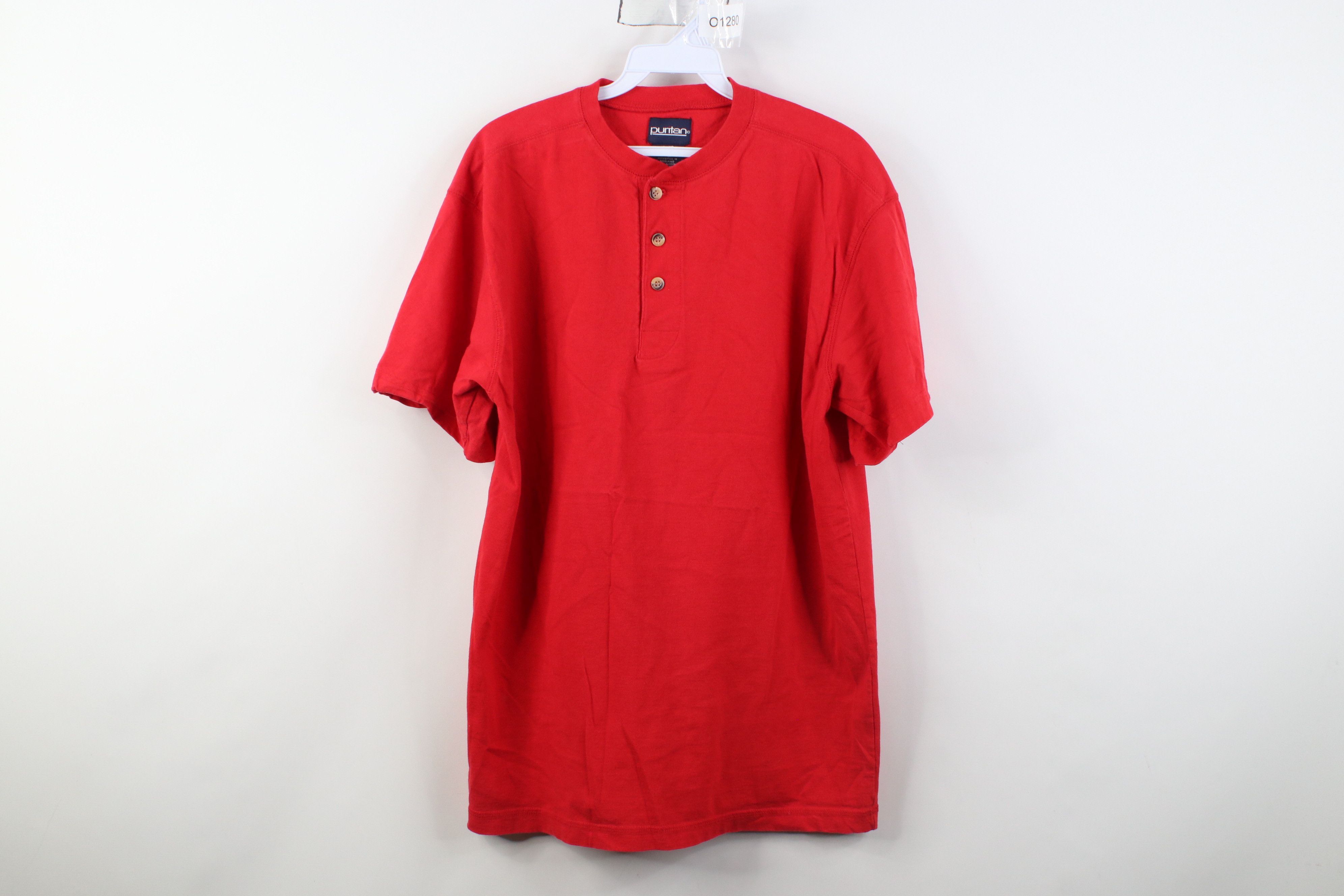 Vintage Vintage 90s Streetwear Blank Cotton Henley T-Shirt Red Size US M / EU 48-50 / 2 - 1 Thumbnail
