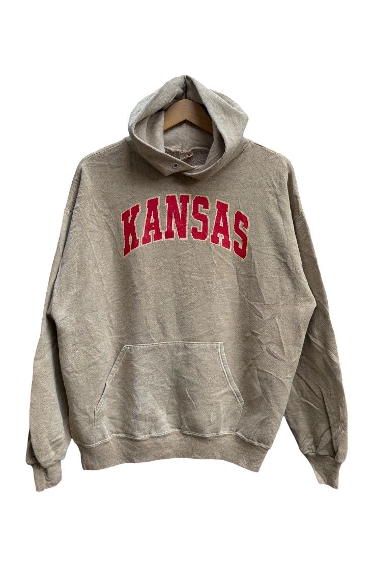 Jerzees Vintage 90s KANSAS hoodie sunfaded Size US XL / EU 56 / 4 - 1 Thumbnail