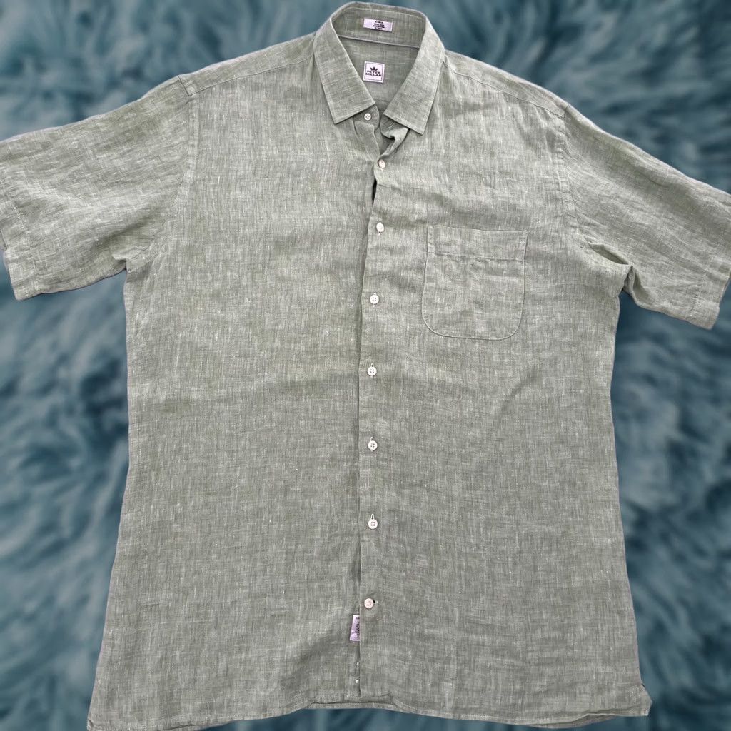 Peter Millar Peter Millar Shirt Adult Large Green Linen Button Up Short Sleeve Preppy Mens L Size US L / EU 52-54 / 3 - 1 Thumbnail