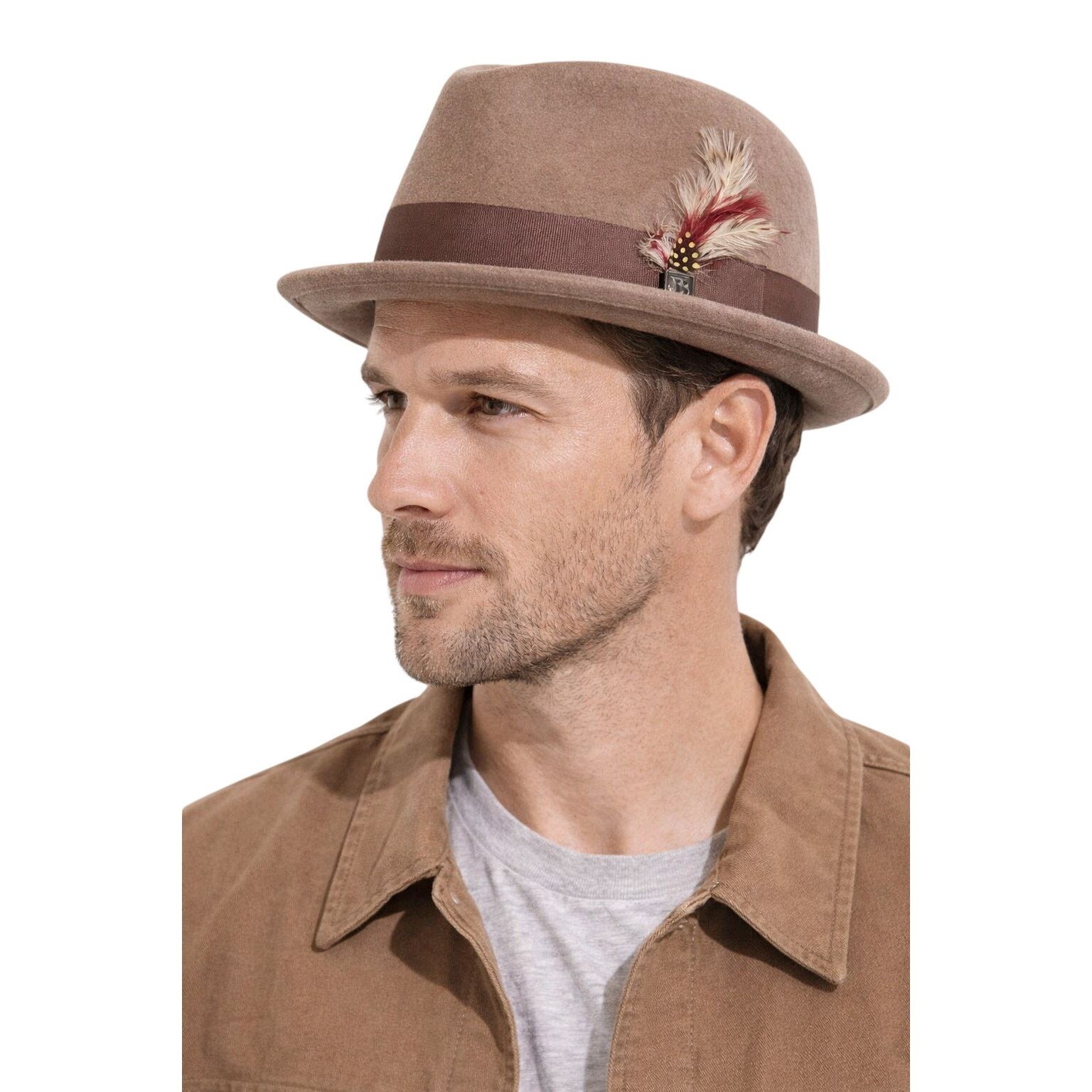 Brixton Brixton Wool Felt Fedora Hat Brown Feather Band Men’s Small Size 28 - 1 Thumbnail