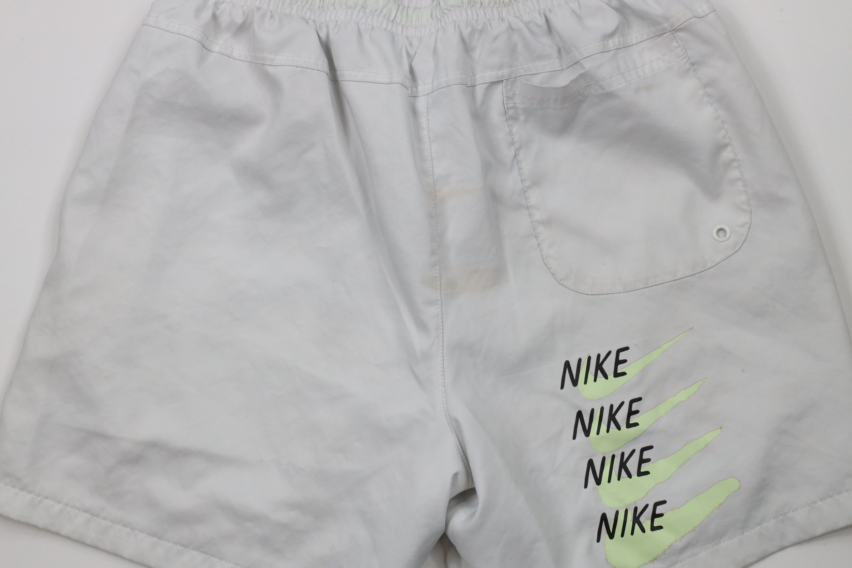 Nike × Vintage Nike Spell Out Big Logo Lined Woven Festival Shorts Gray Size US 32 / EU 48 - 14 Thumbnail